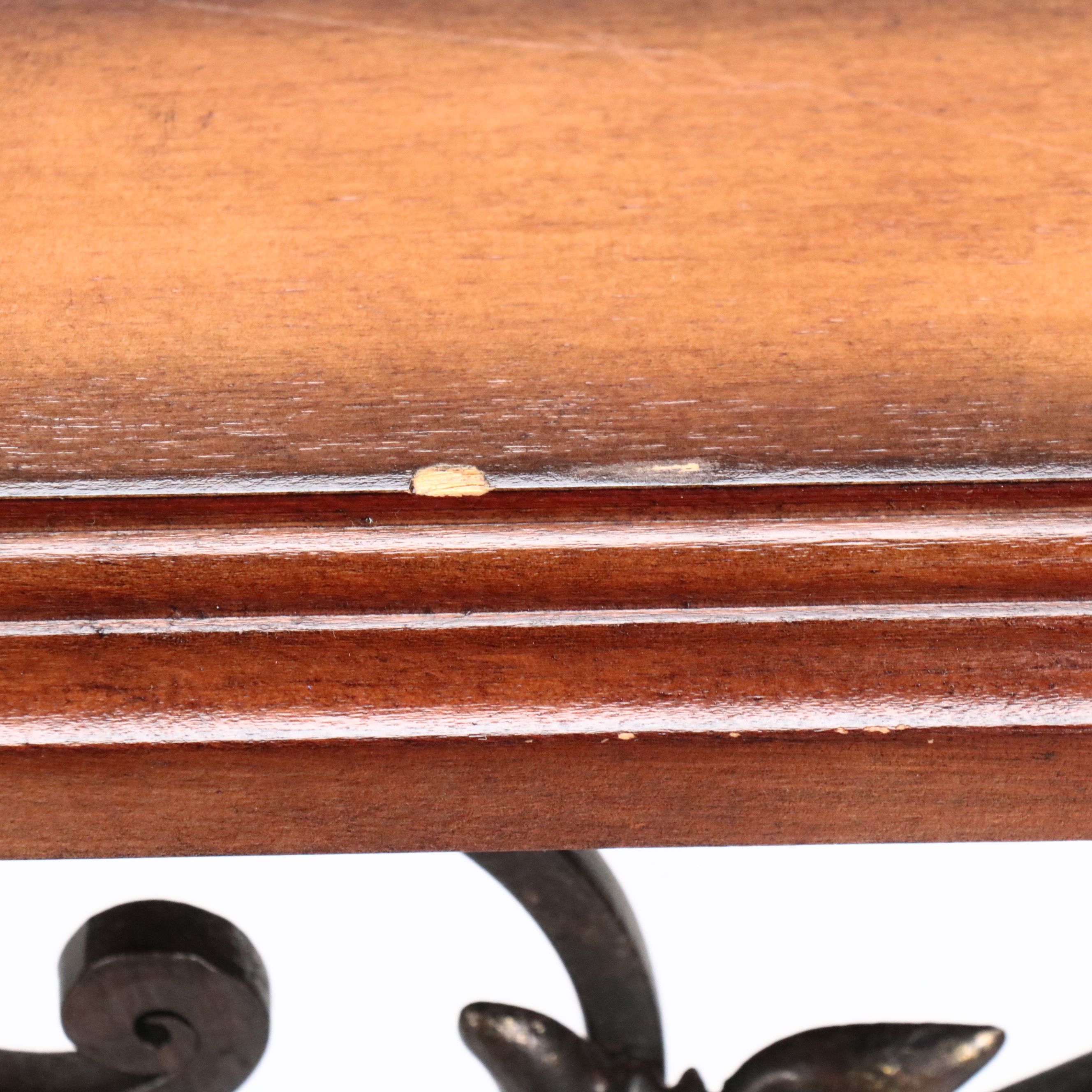 Ornate Wrought Iron Console Table with Wood Framed Glass Top, 21st C