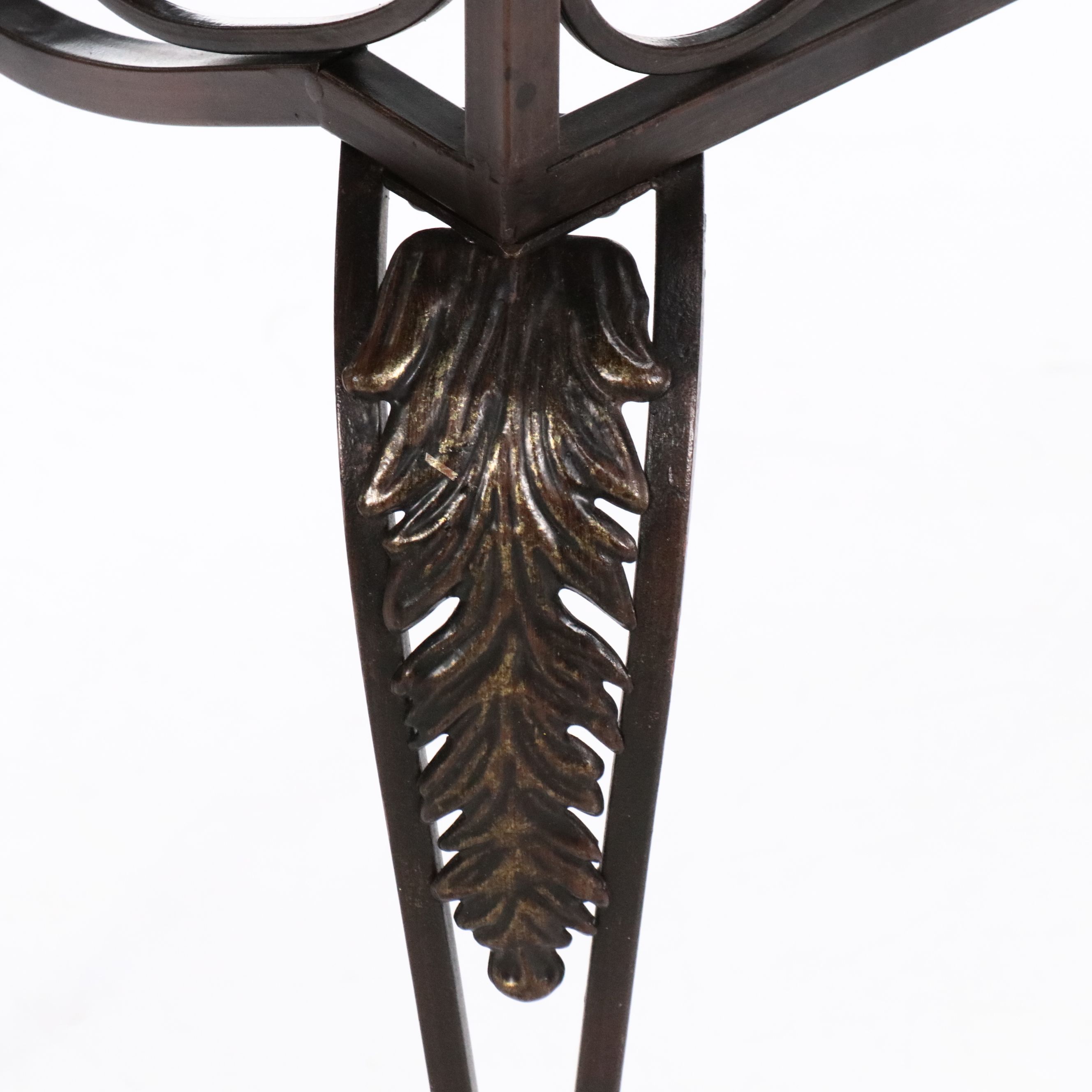 Ornate Wrought Iron Console Table with Wood Framed Glass Top, 21st C