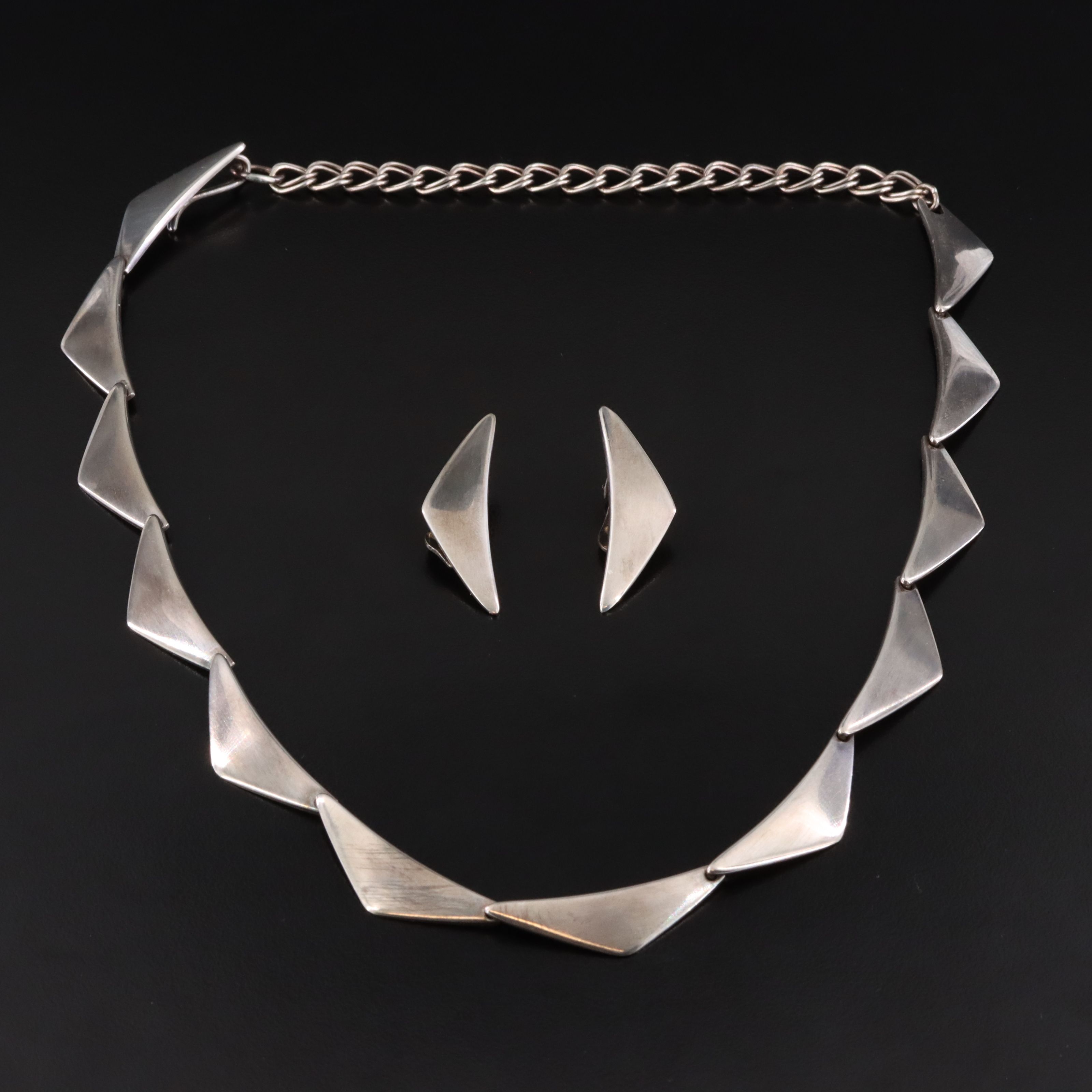 Danish Modernist Bent Gabrielsen for Hans Hansen "Peak" Necklace & Earrings Set