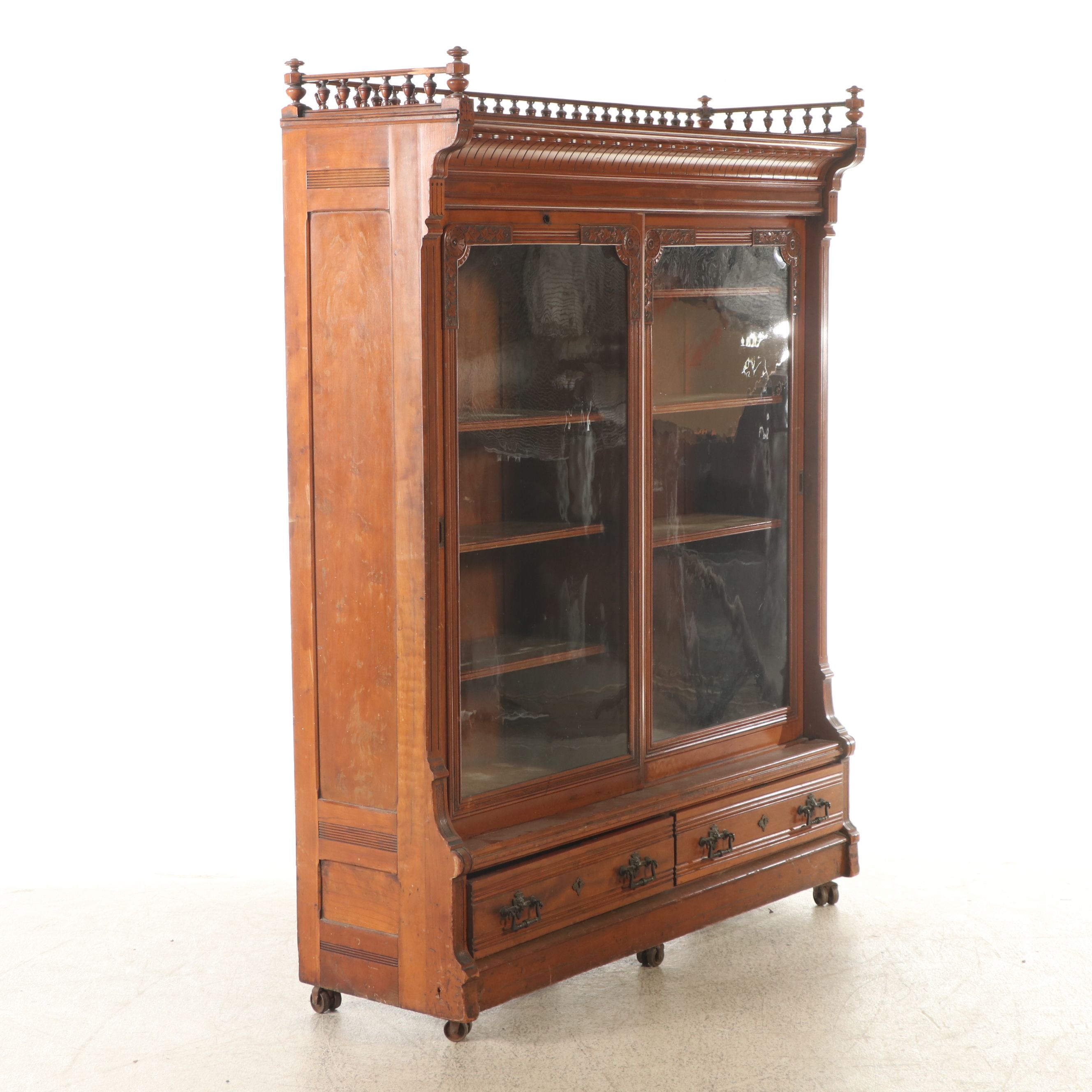 American Eastlake Walnut Two-Door Bookcase, Late 19th Century