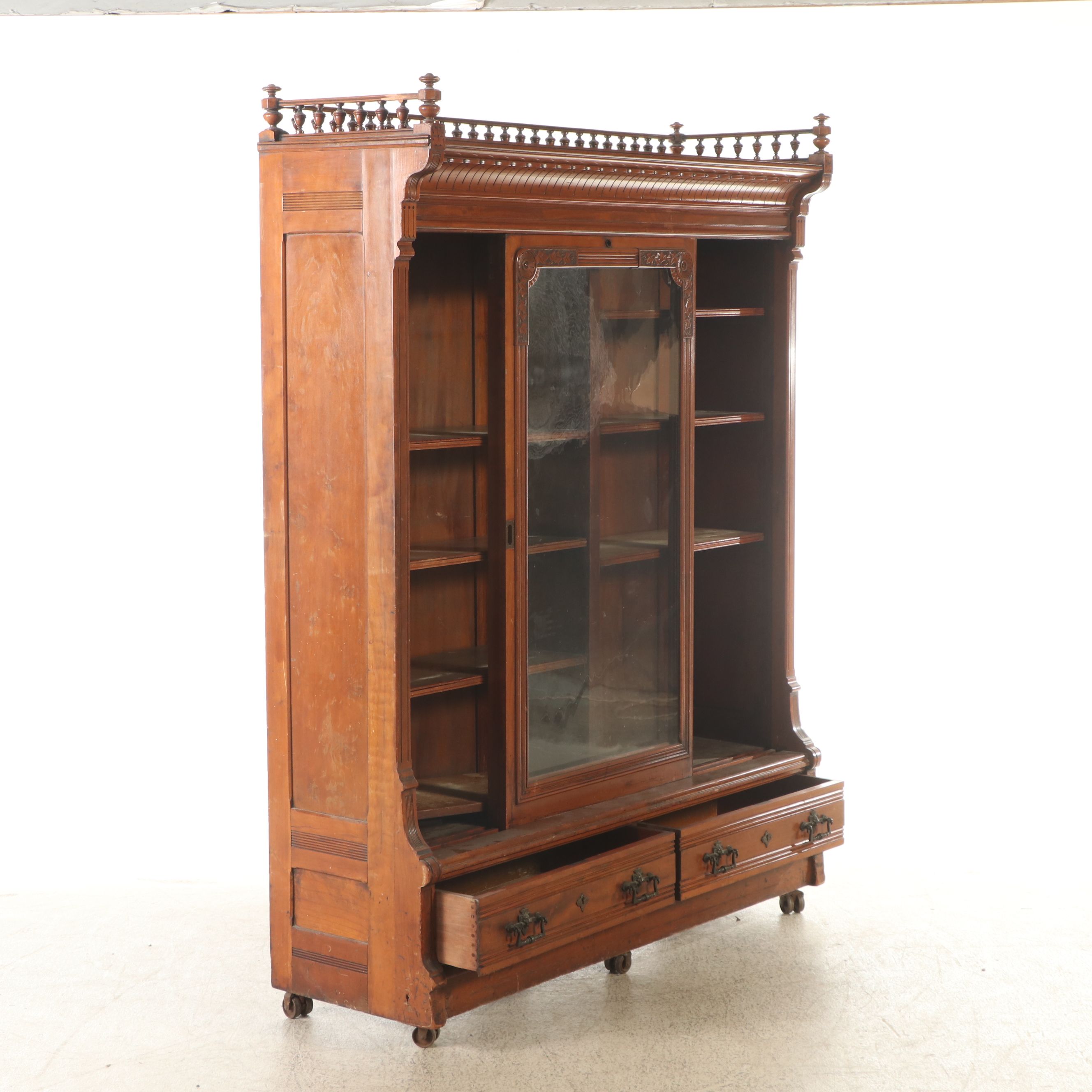 American Eastlake Walnut Two-Door Bookcase, Late 19th Century