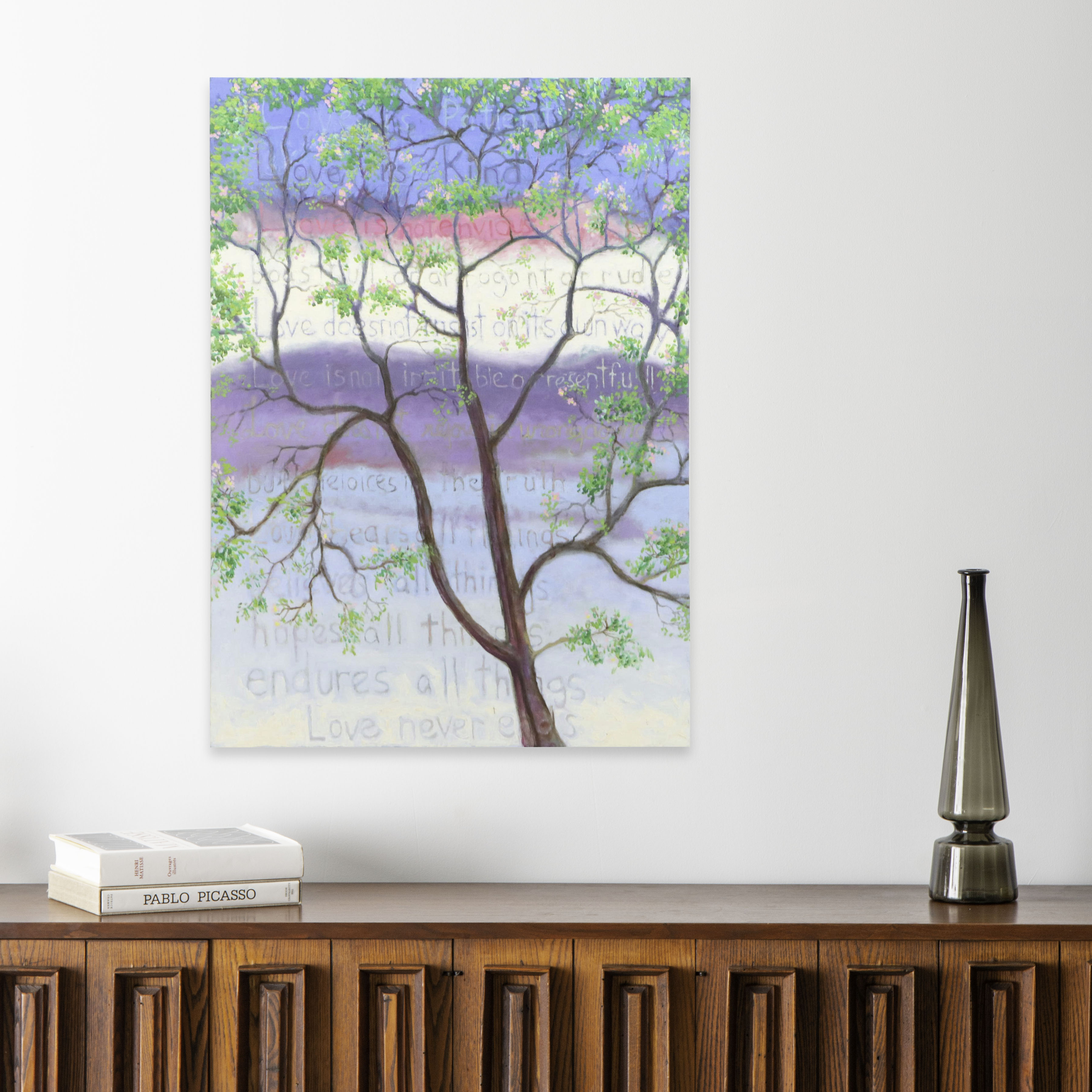 Stylized Acrylic Painting of Tree with Poem, 21st Century