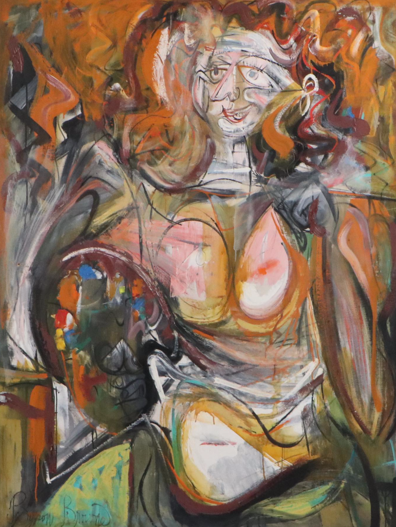 Byron Browne Oil Painting "Woman With Palette," 1957