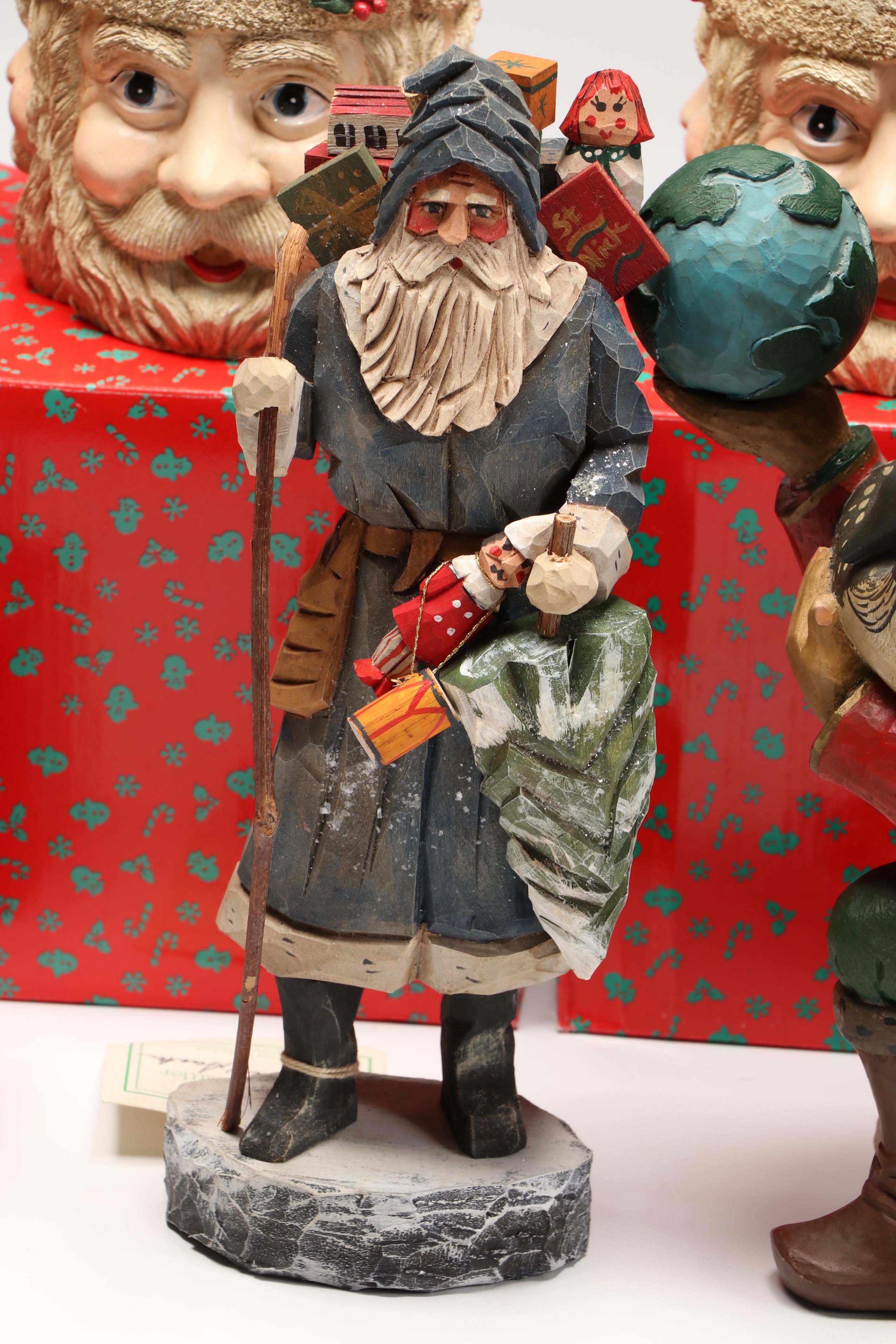 The Whimsical Whittler "Peddler Santa" Hand-Carved Wood Santa and More