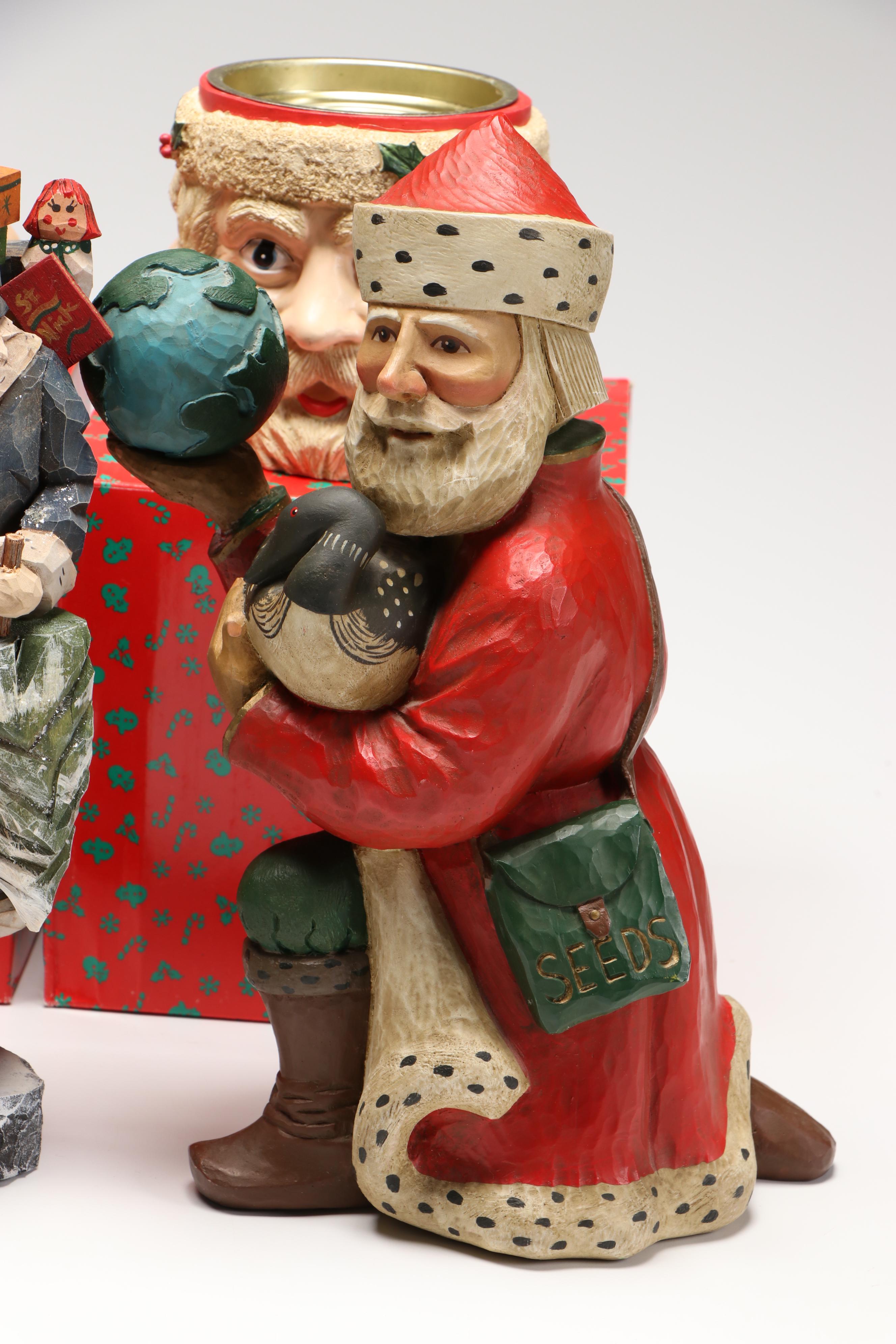 The Whimsical Whittler "Peddler Santa" Hand-Carved Wood Santa and More