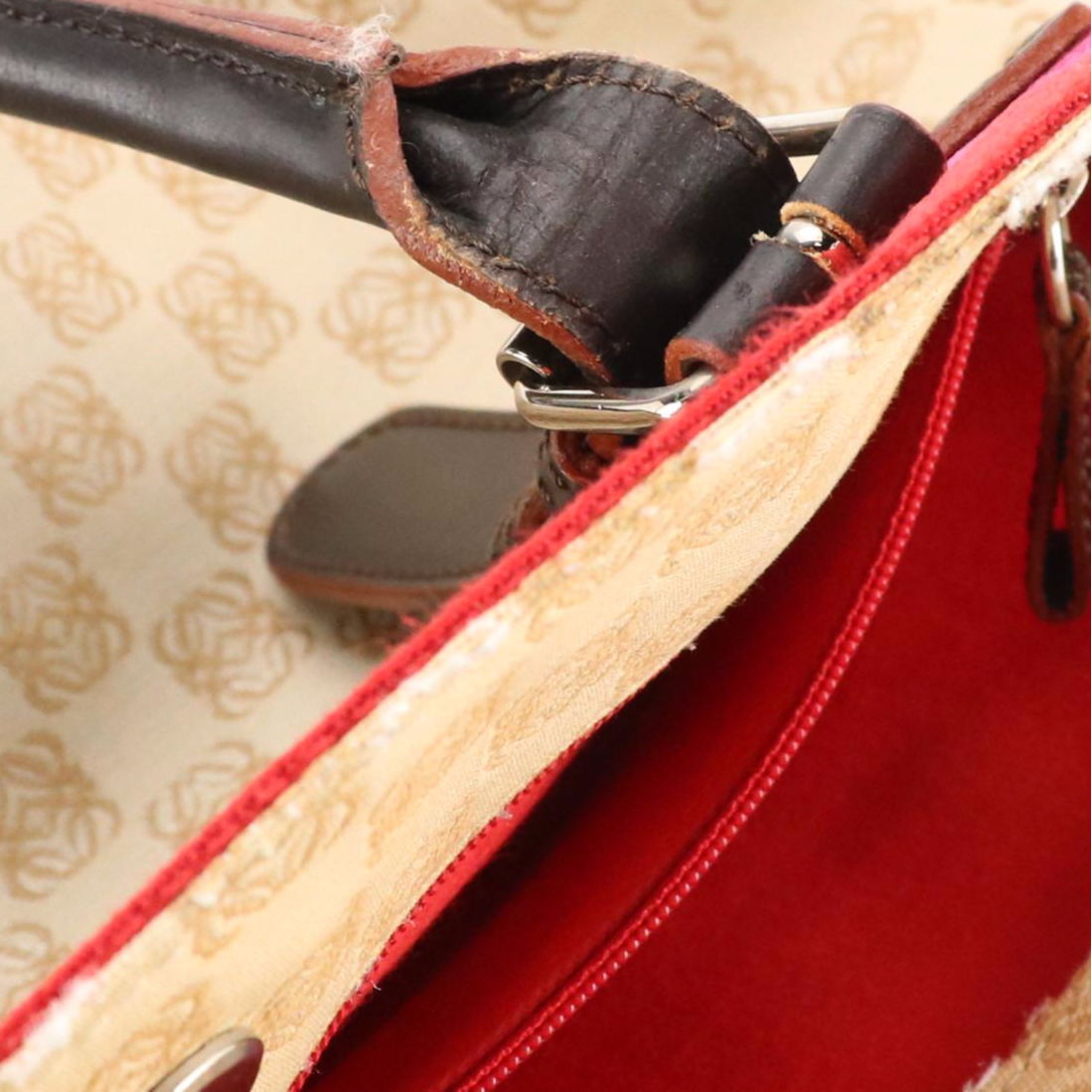 Loewe Anagram Jacquard Canvas Tote Bag with Striped Detail and Leather Trim