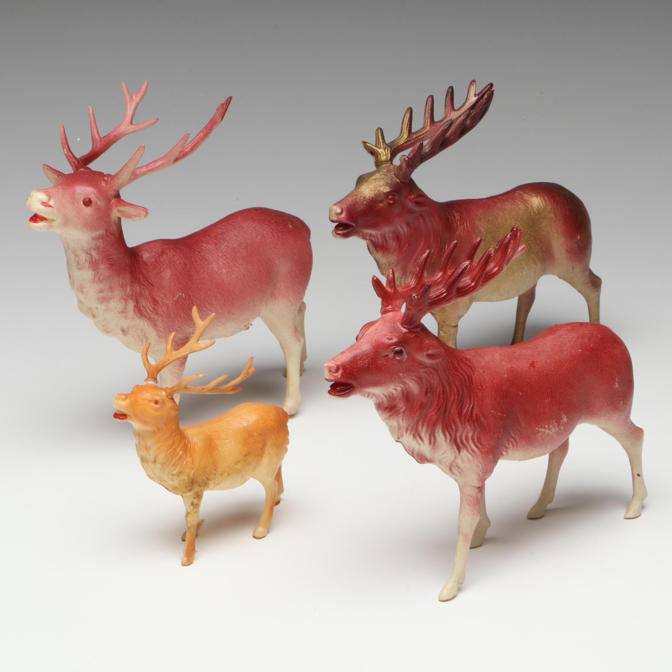 Jewel Eye Reindeer and Other Vintage Celluloid Figurine