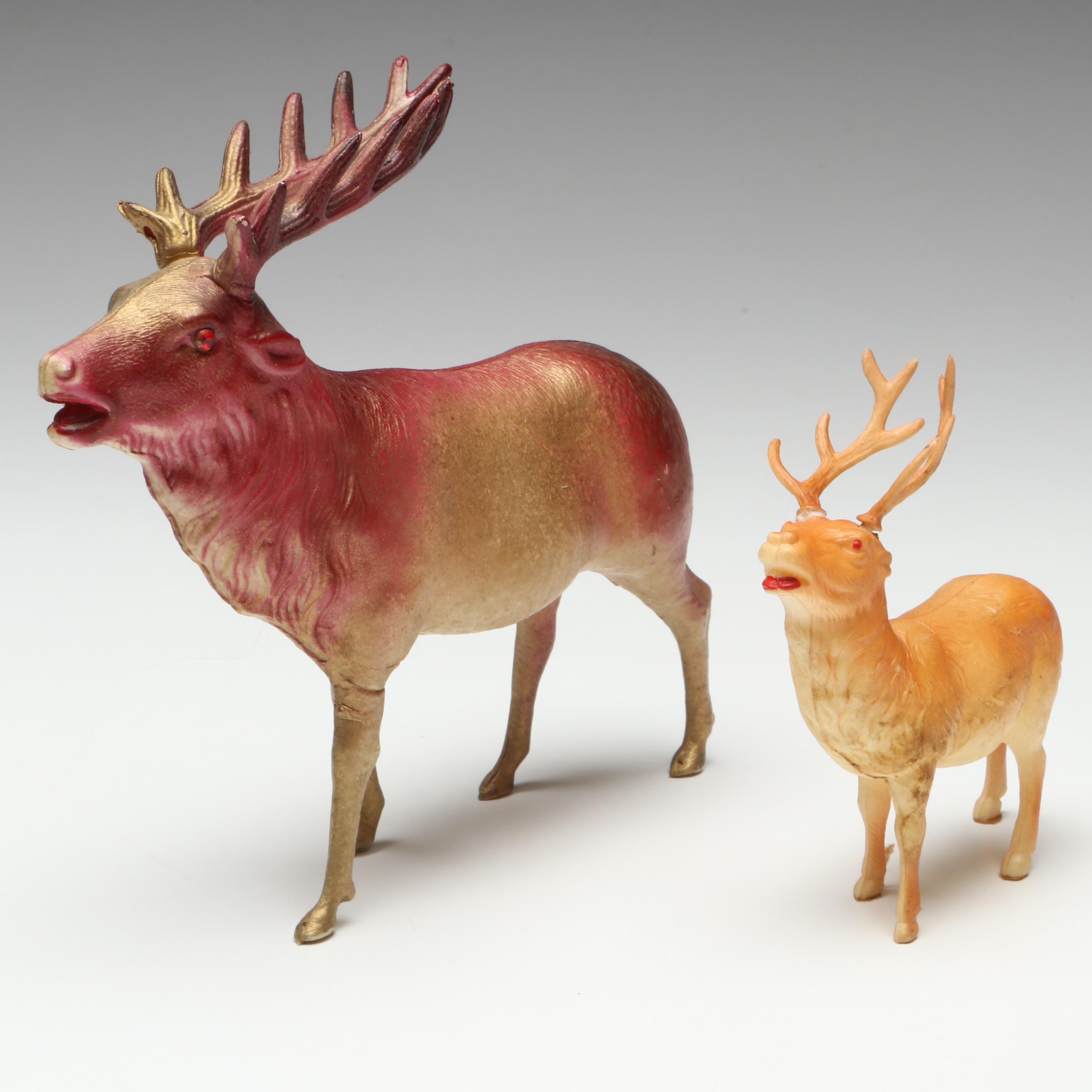 Jewel Eye Reindeer and Other Vintage Celluloid Figurine