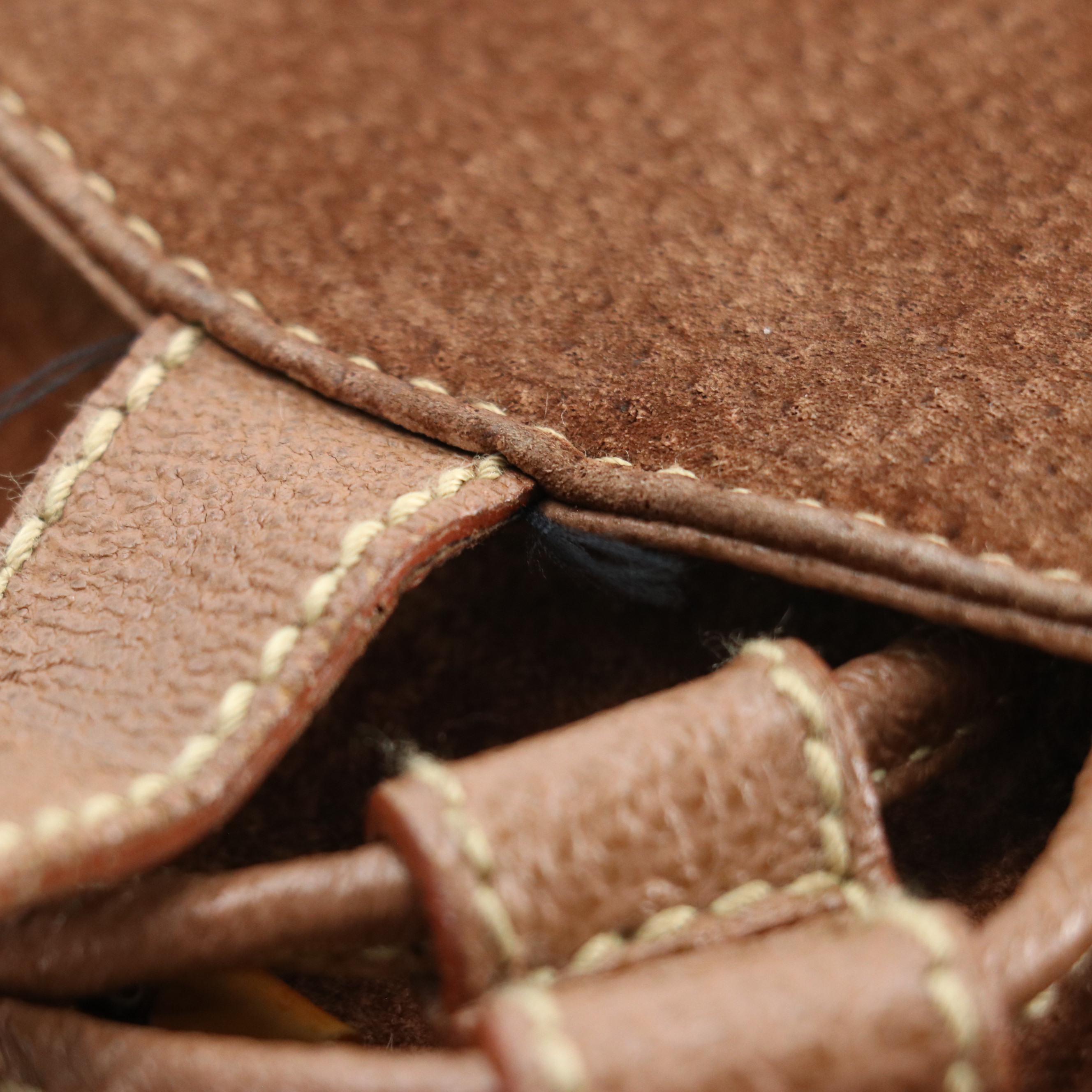 Gucci Bamboo Handle Double Pocket Backpack in Brown Suede and Leather