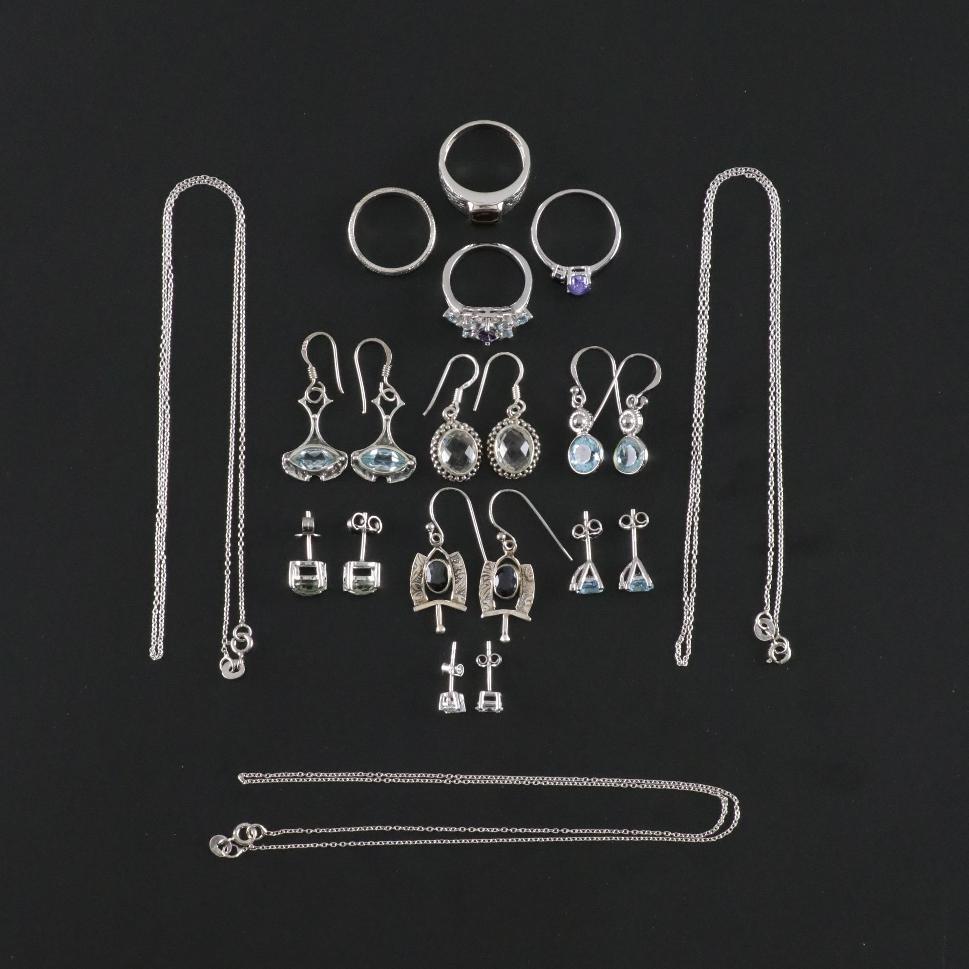 14 Assorted Sterling Silver Rings, Necklaces and Earrings