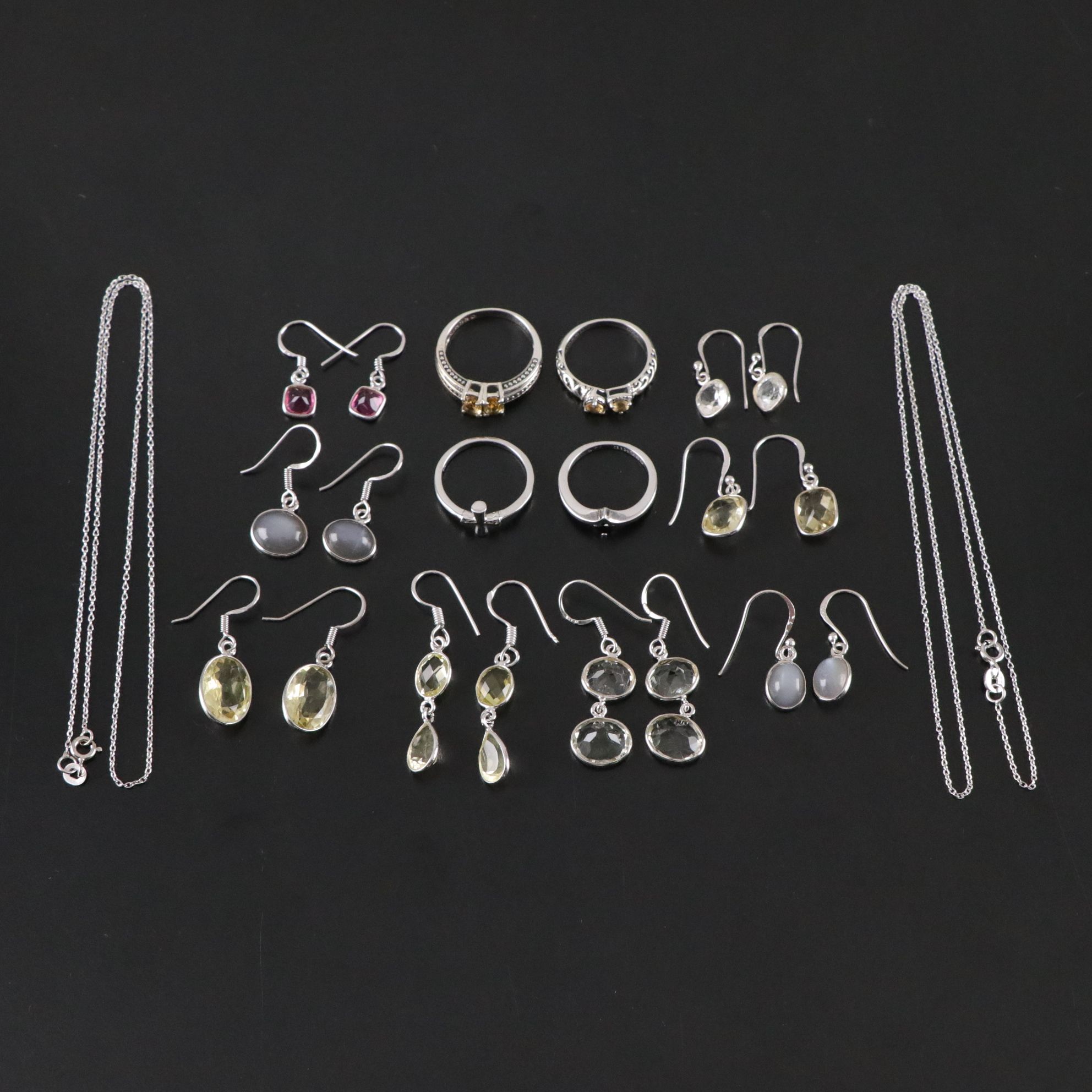 14 Assorted Sterling Silver Rings, Necklaces and Earrings