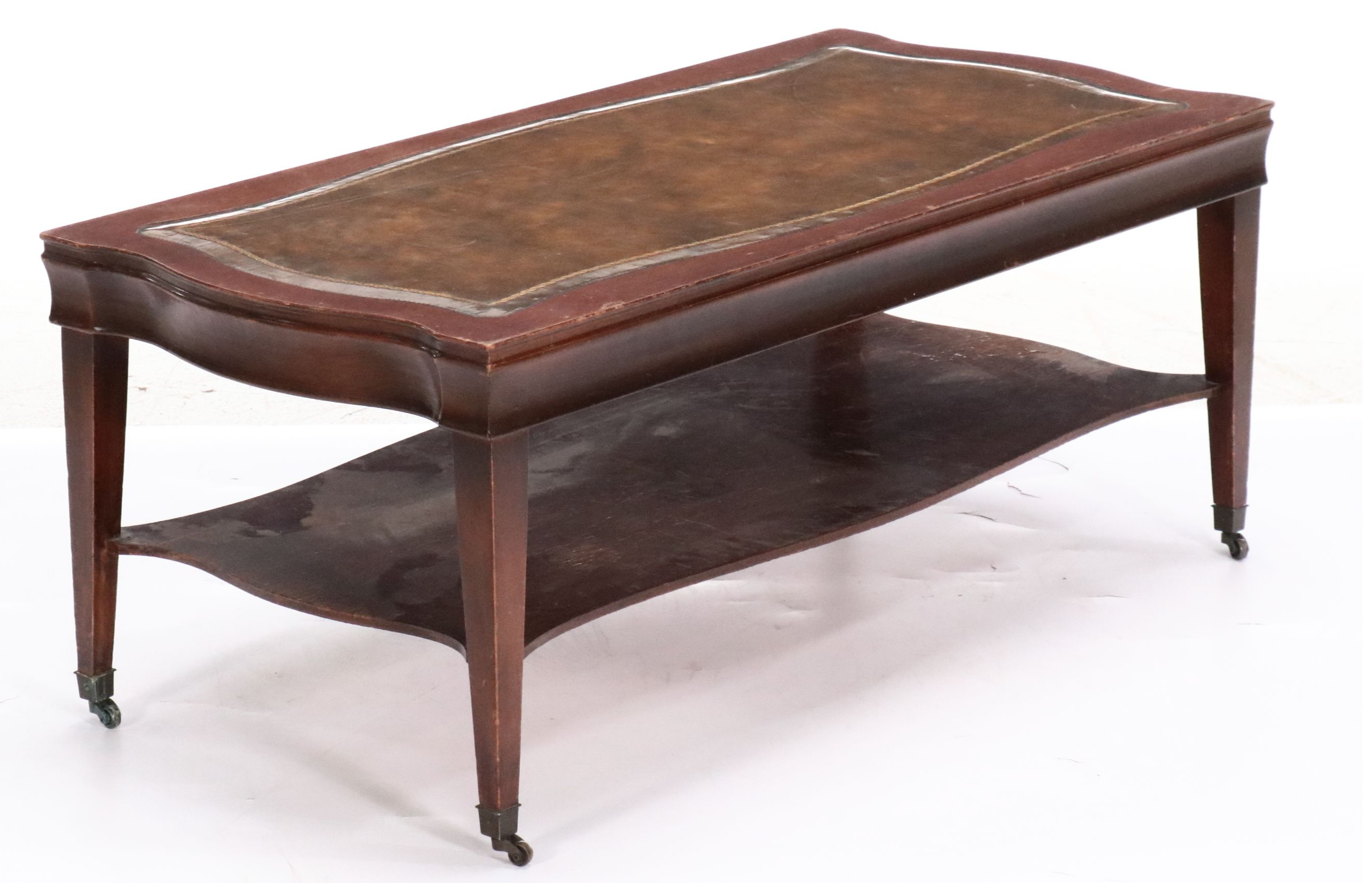 Regency Style Mahogany Coffee Table with Tooled Leather Top, Mid to Late 20th C.