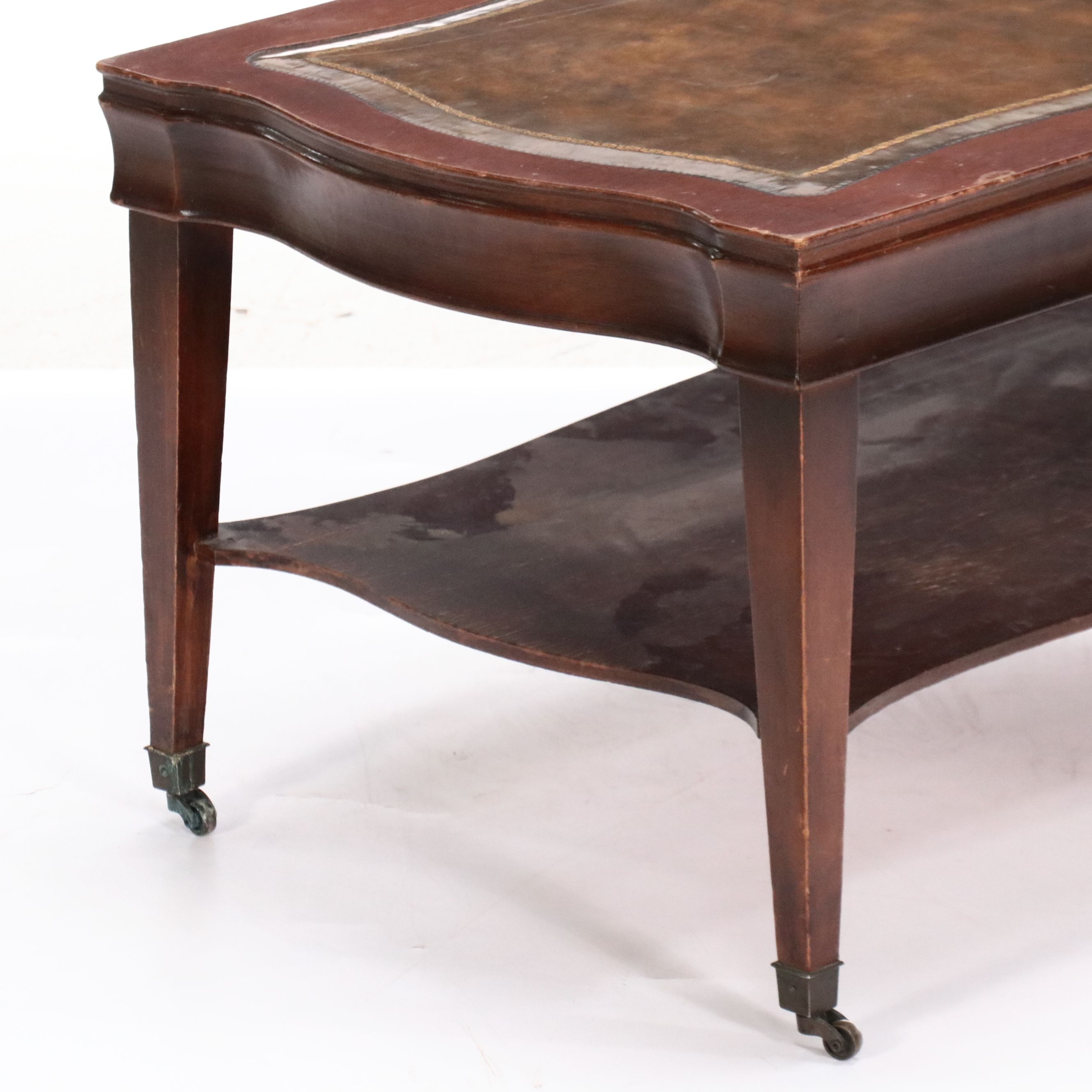 Regency Style Mahogany Coffee Table with Tooled Leather Top, Mid to Late 20th C.