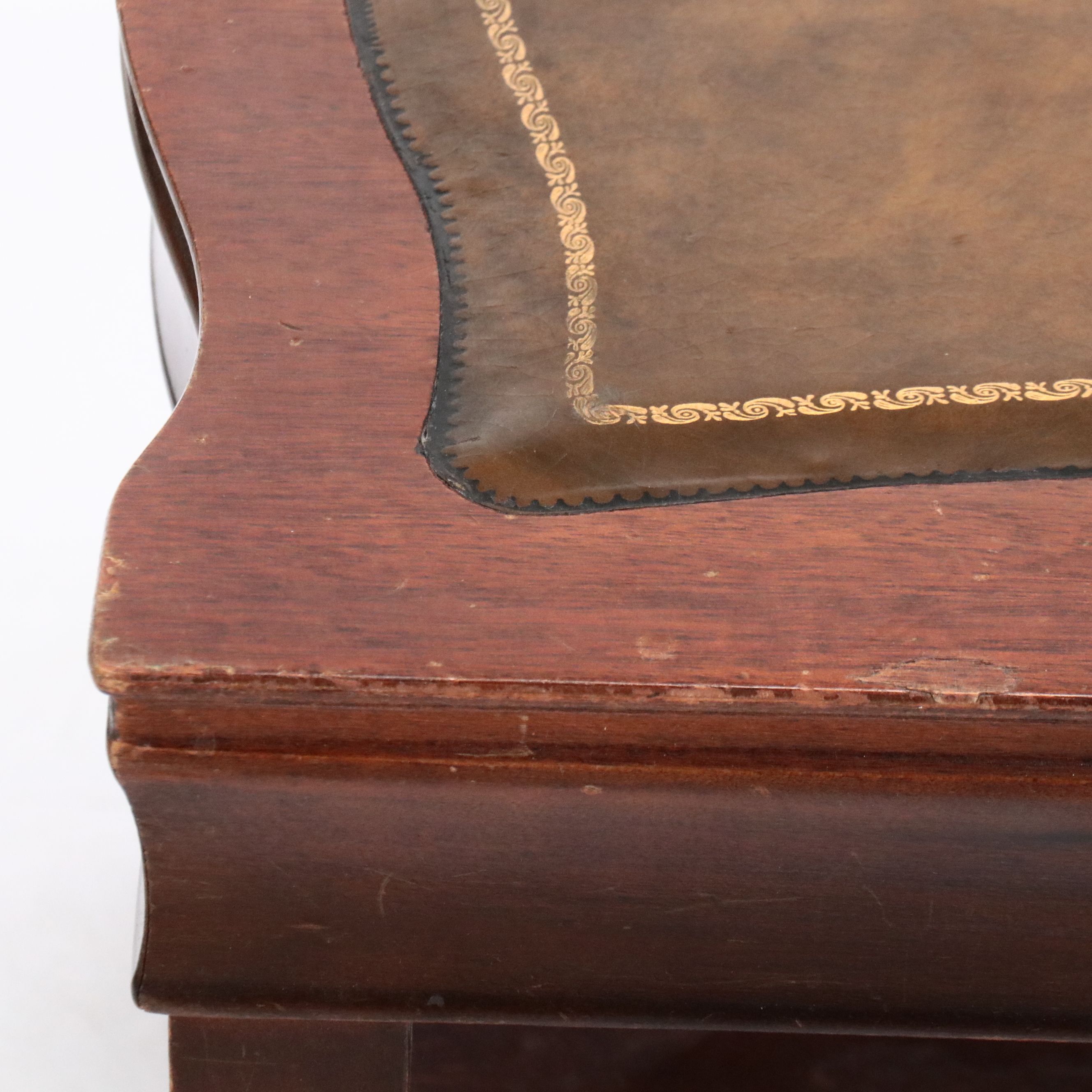 Regency Style Mahogany Coffee Table with Tooled Leather Top, Mid to Late 20th C.
