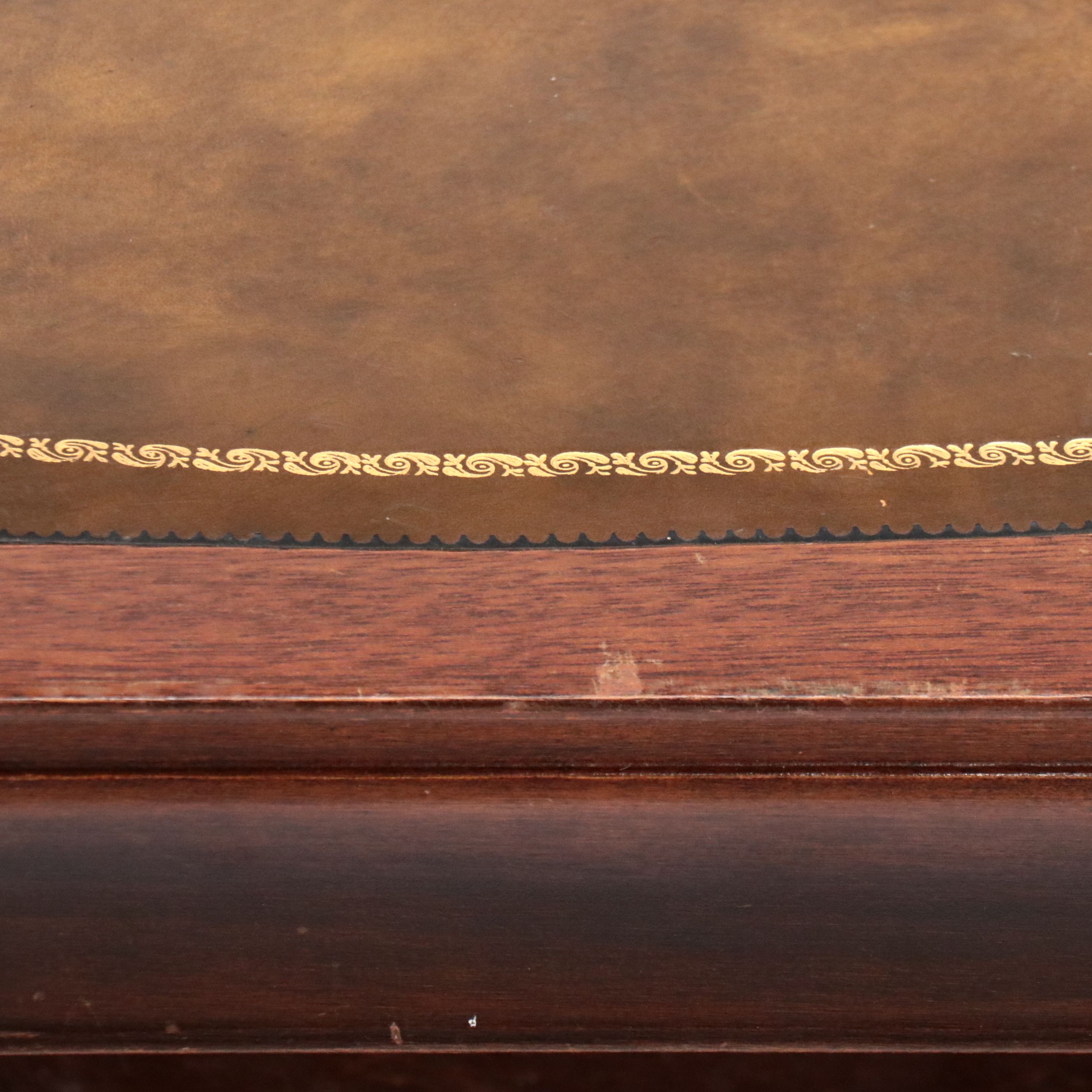 Regency Style Mahogany Coffee Table with Tooled Leather Top, Mid to Late 20th C.