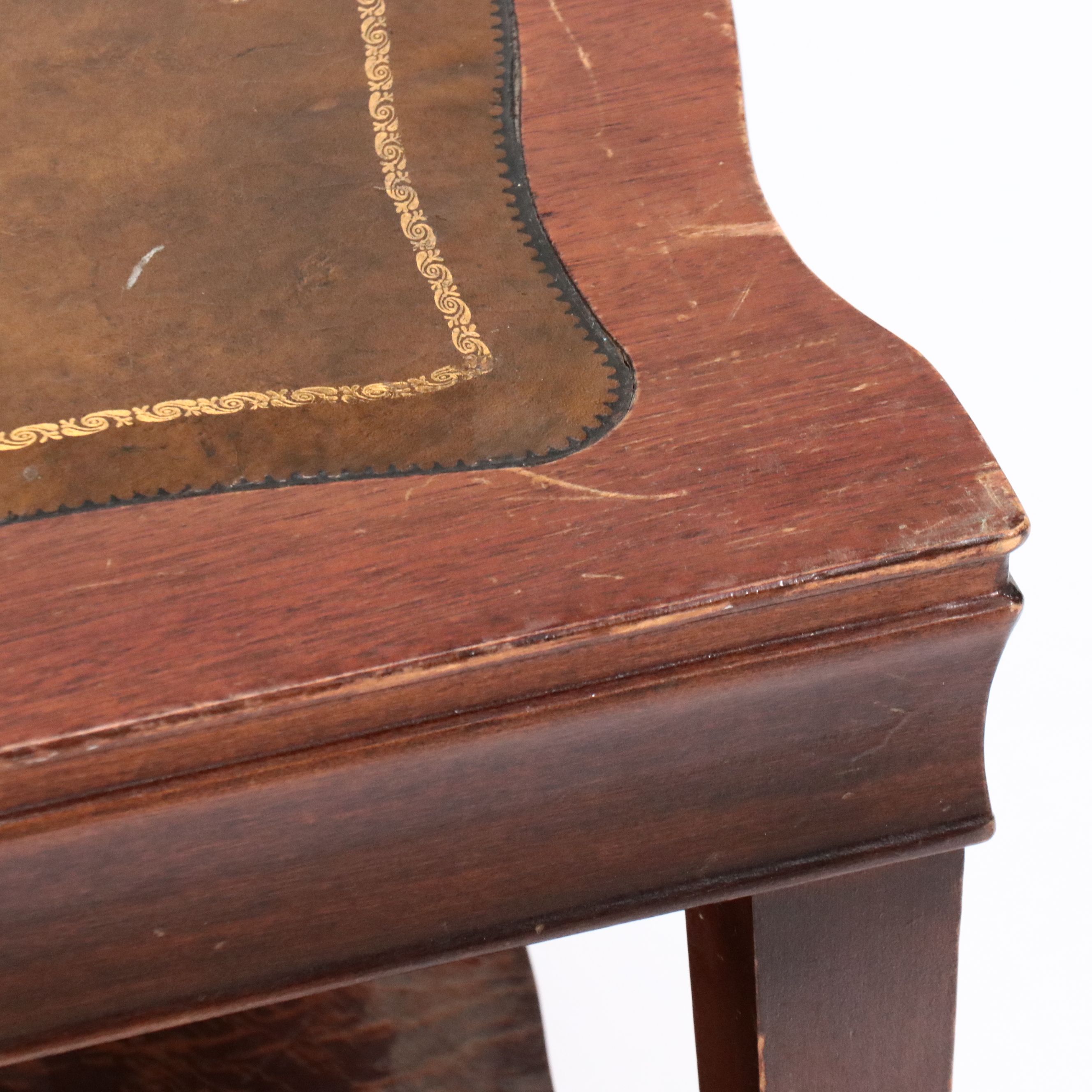 Regency Style Mahogany Coffee Table with Tooled Leather Top, Mid to Late 20th C.