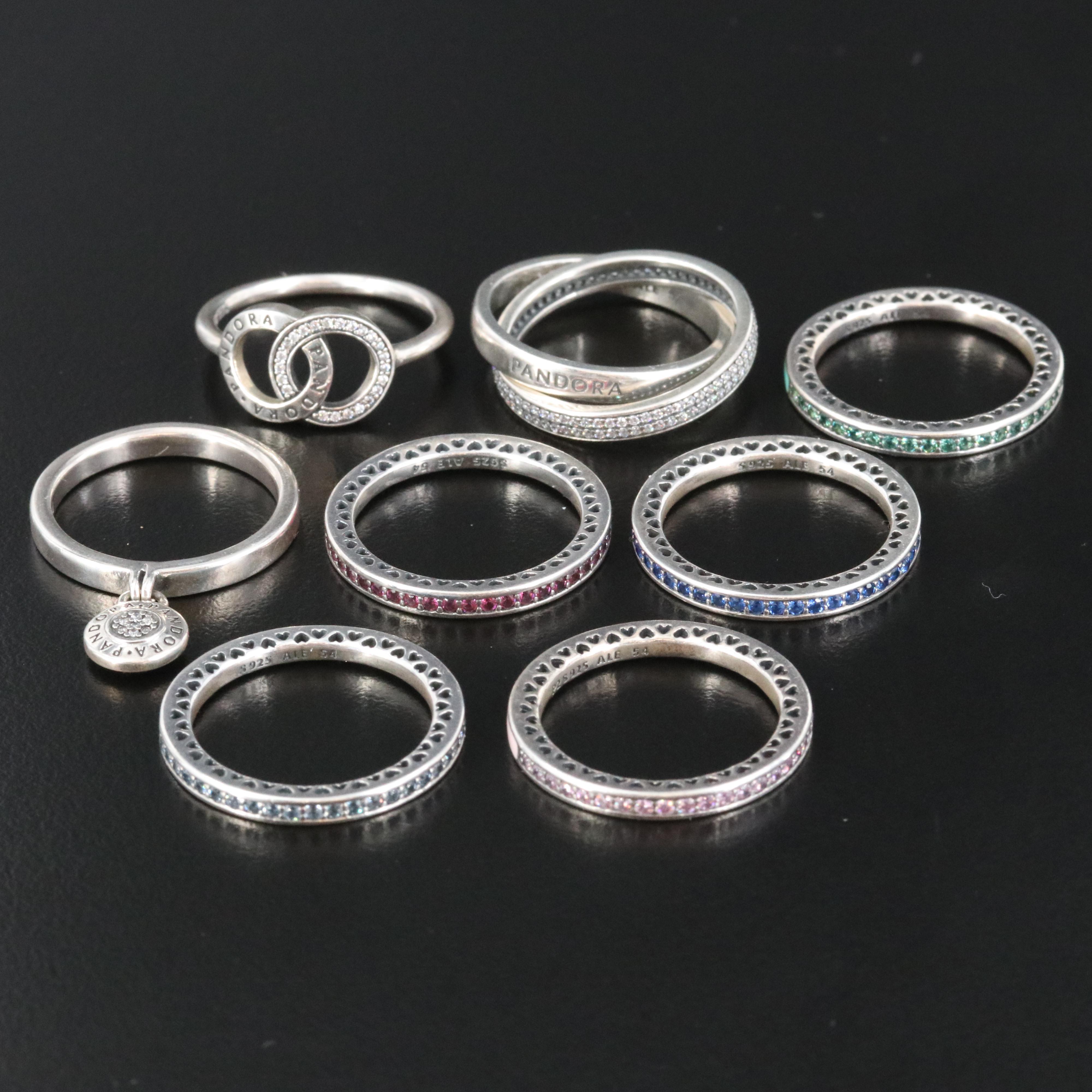 Pandora Sterling CZ and Enamel Rings Featuring Stacking and Rolling