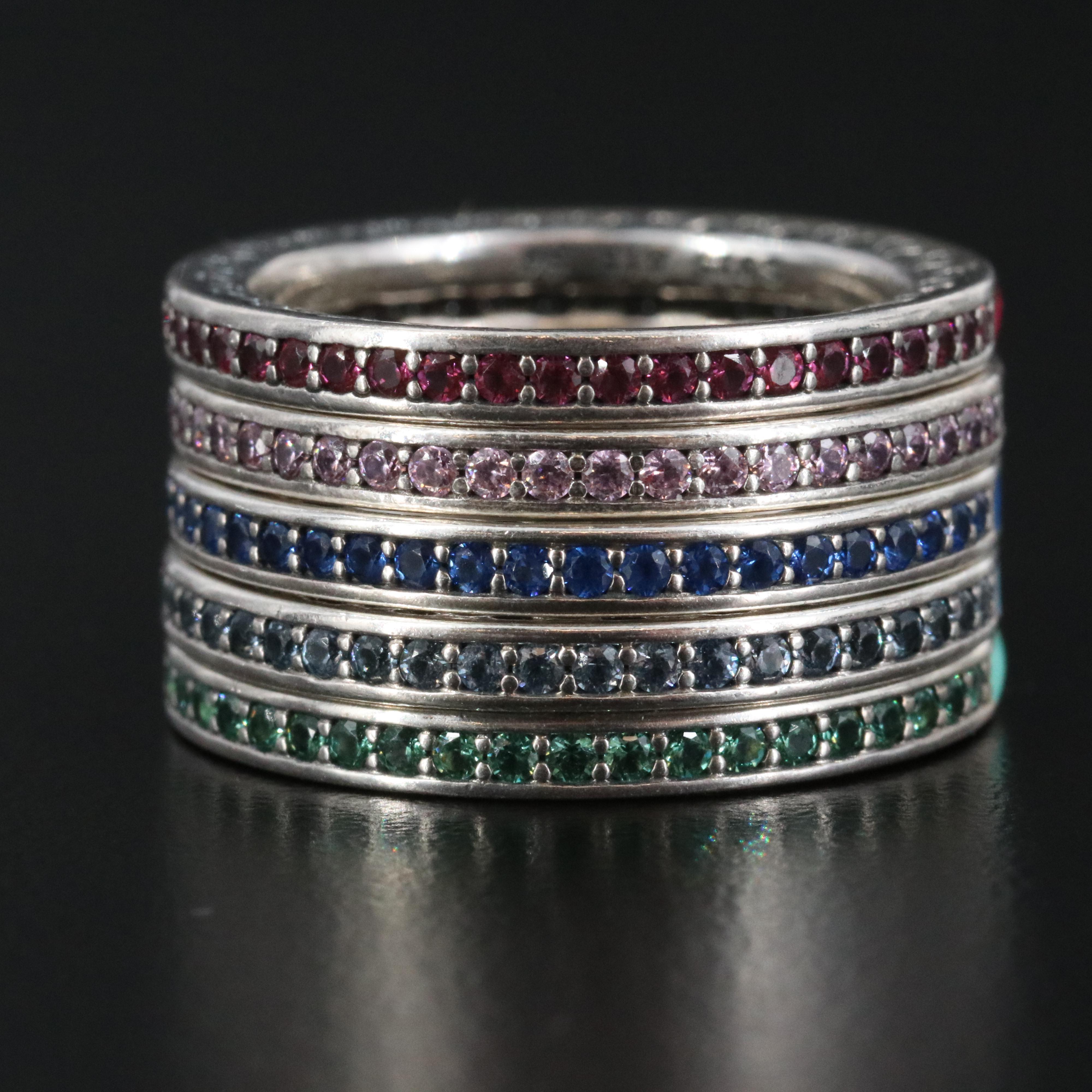 Pandora Sterling CZ and Enamel Rings Featuring Stacking and Rolling