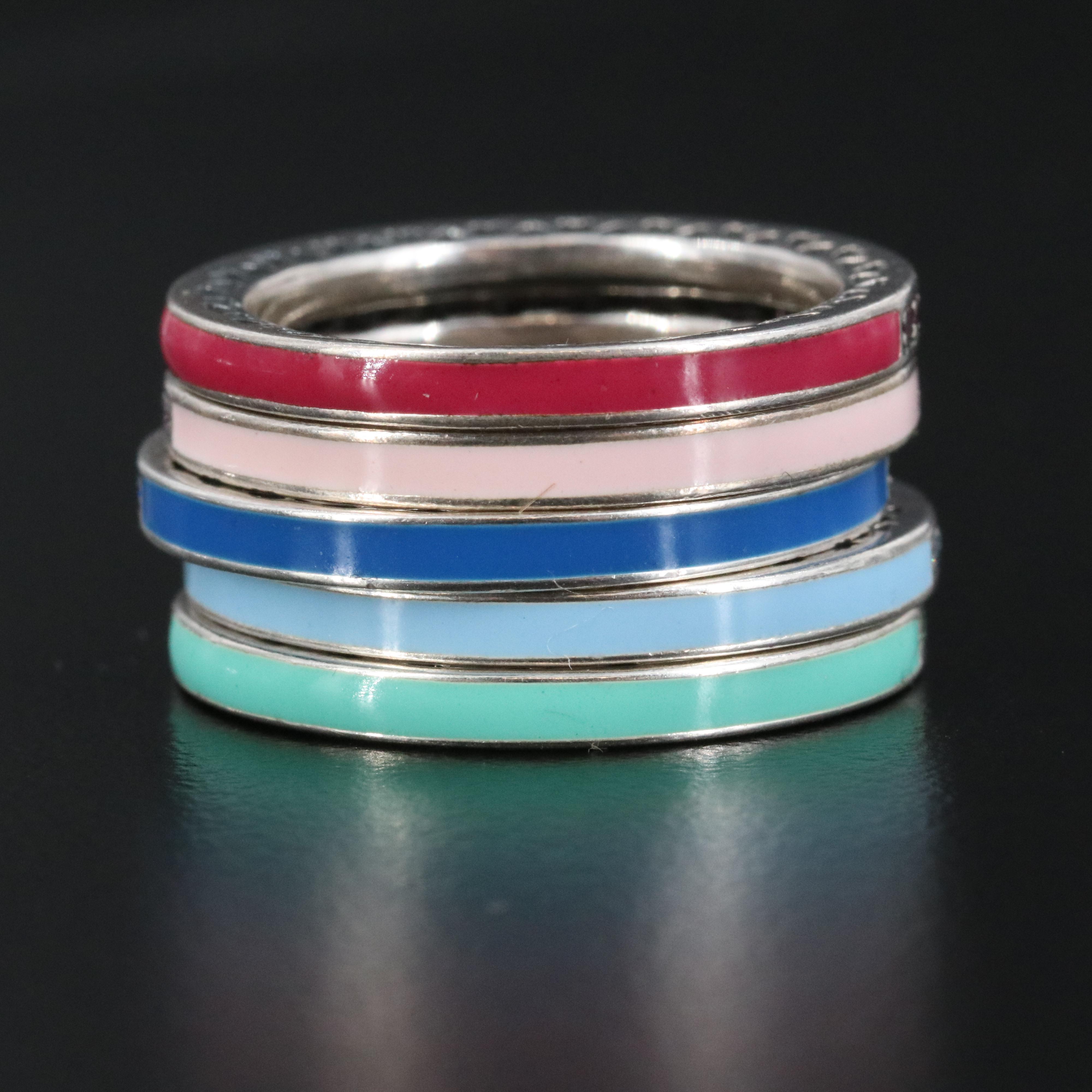 Pandora Sterling CZ and Enamel Rings Featuring Stacking and Rolling