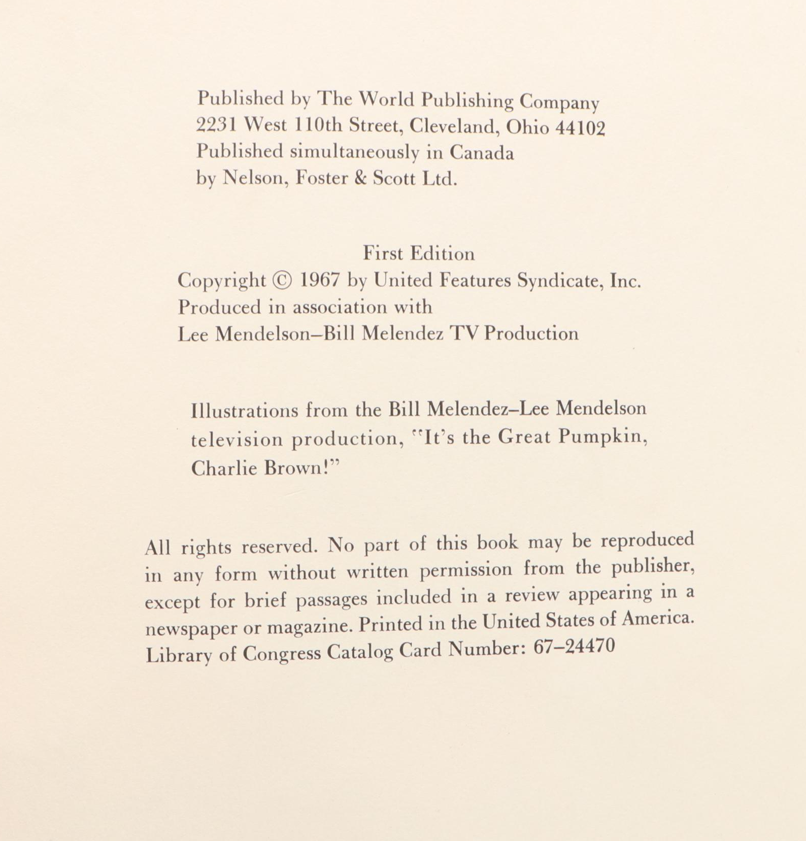 First Edition "It's The Great Pumpkin, Charlie Brown" by Charles M. Schulz, 1967