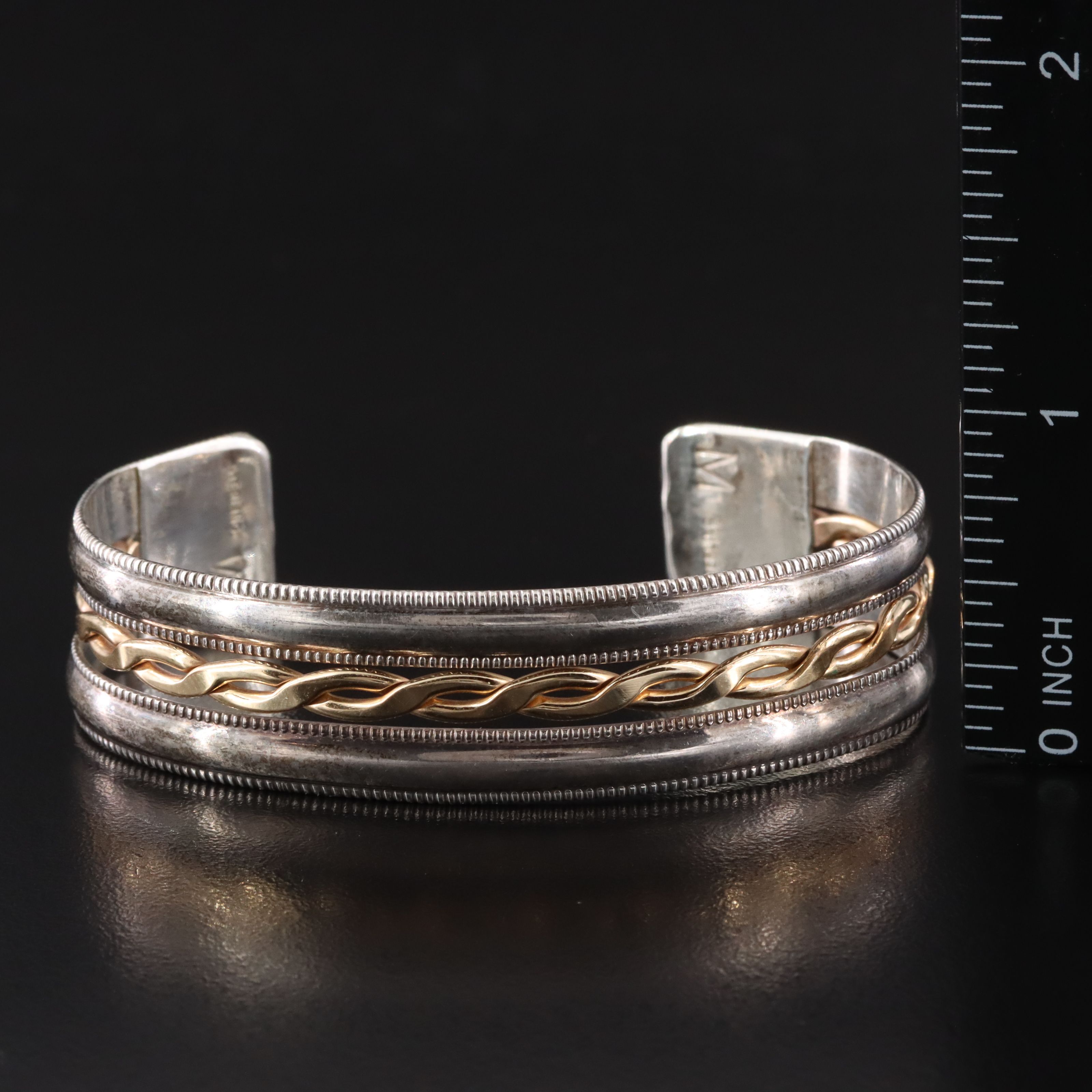 Sterling Cuff Bracelet and Earrings with Gold Tone Accents