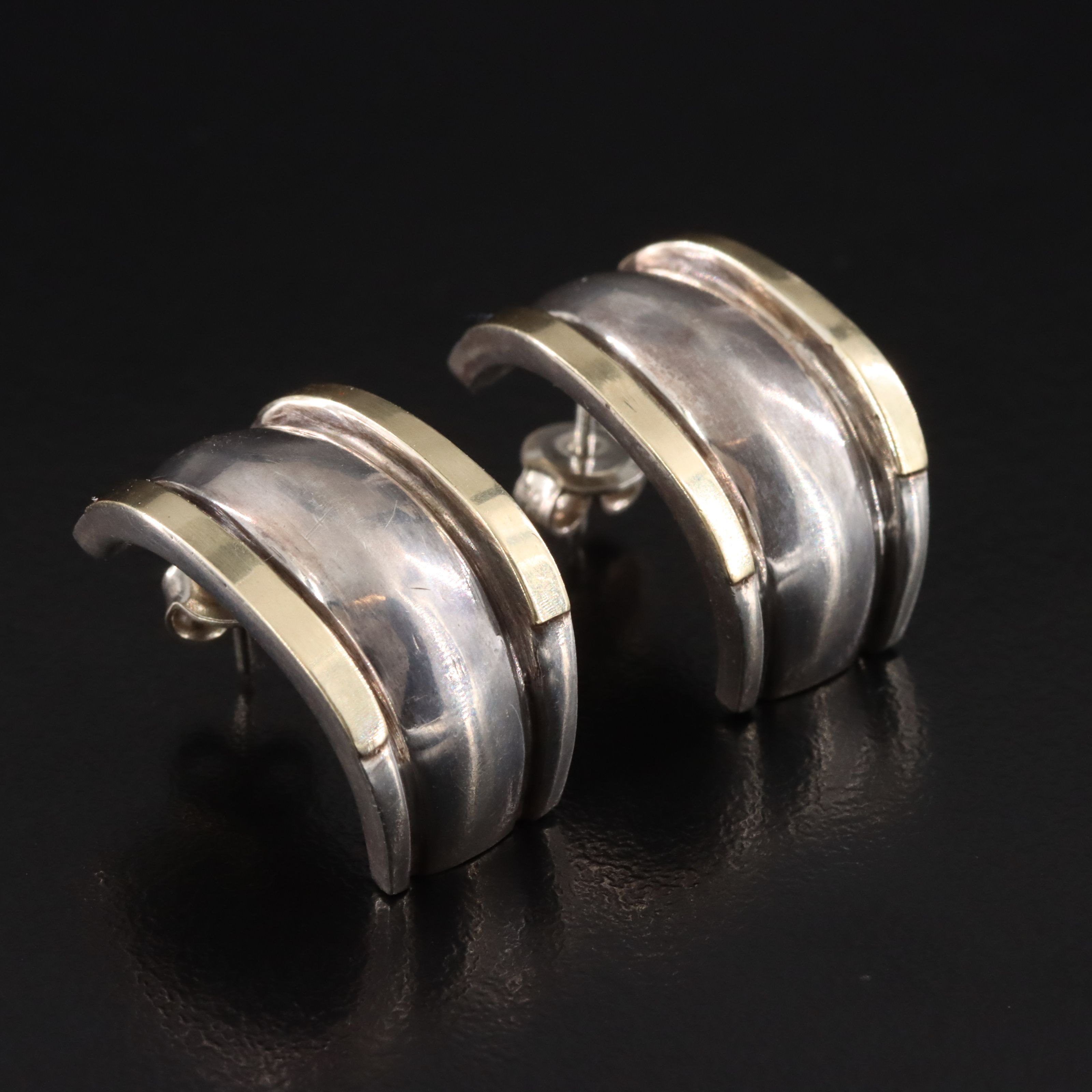 Sterling Cuff Bracelet and Earrings with Gold Tone Accents