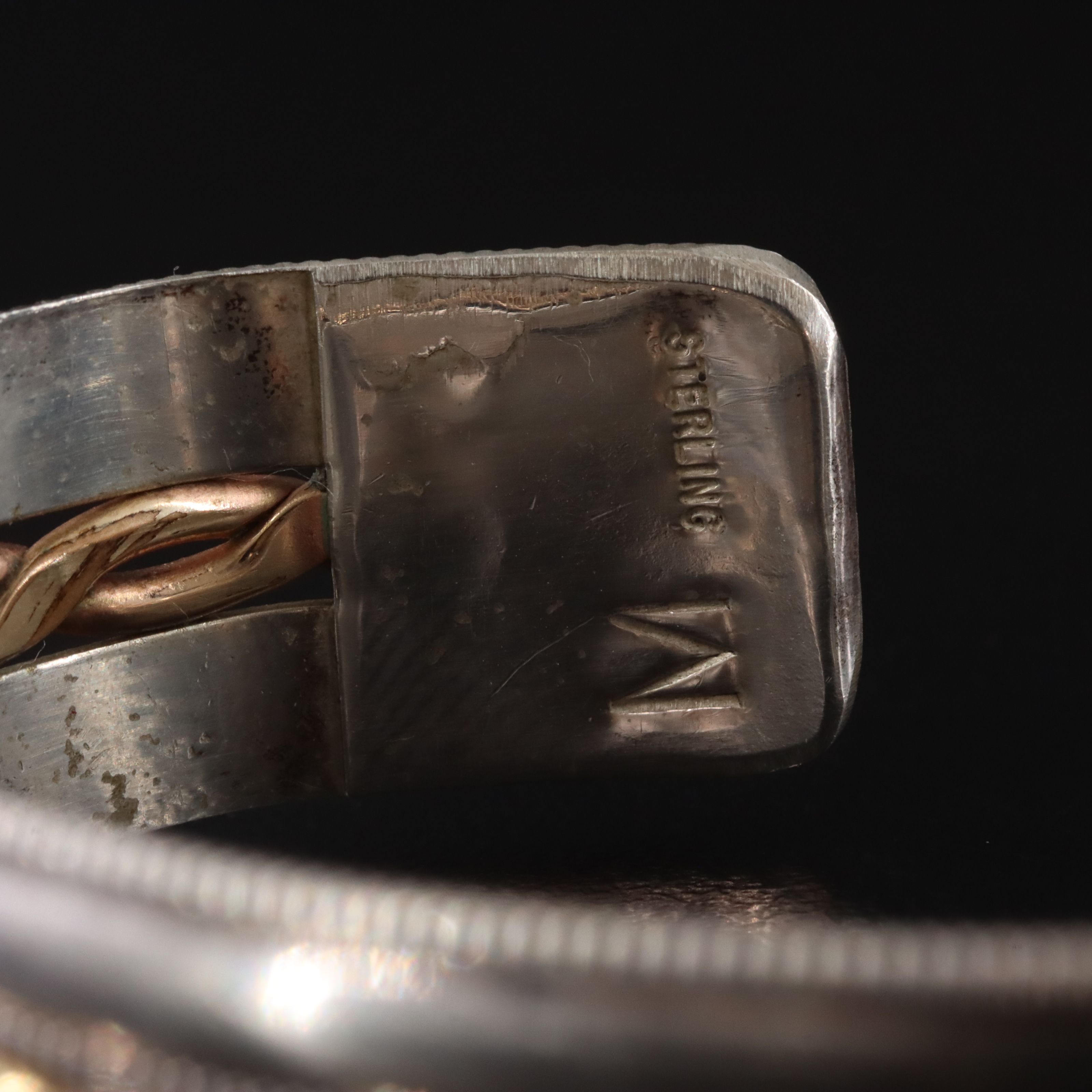 Sterling Cuff Bracelet and Earrings with Gold Tone Accents