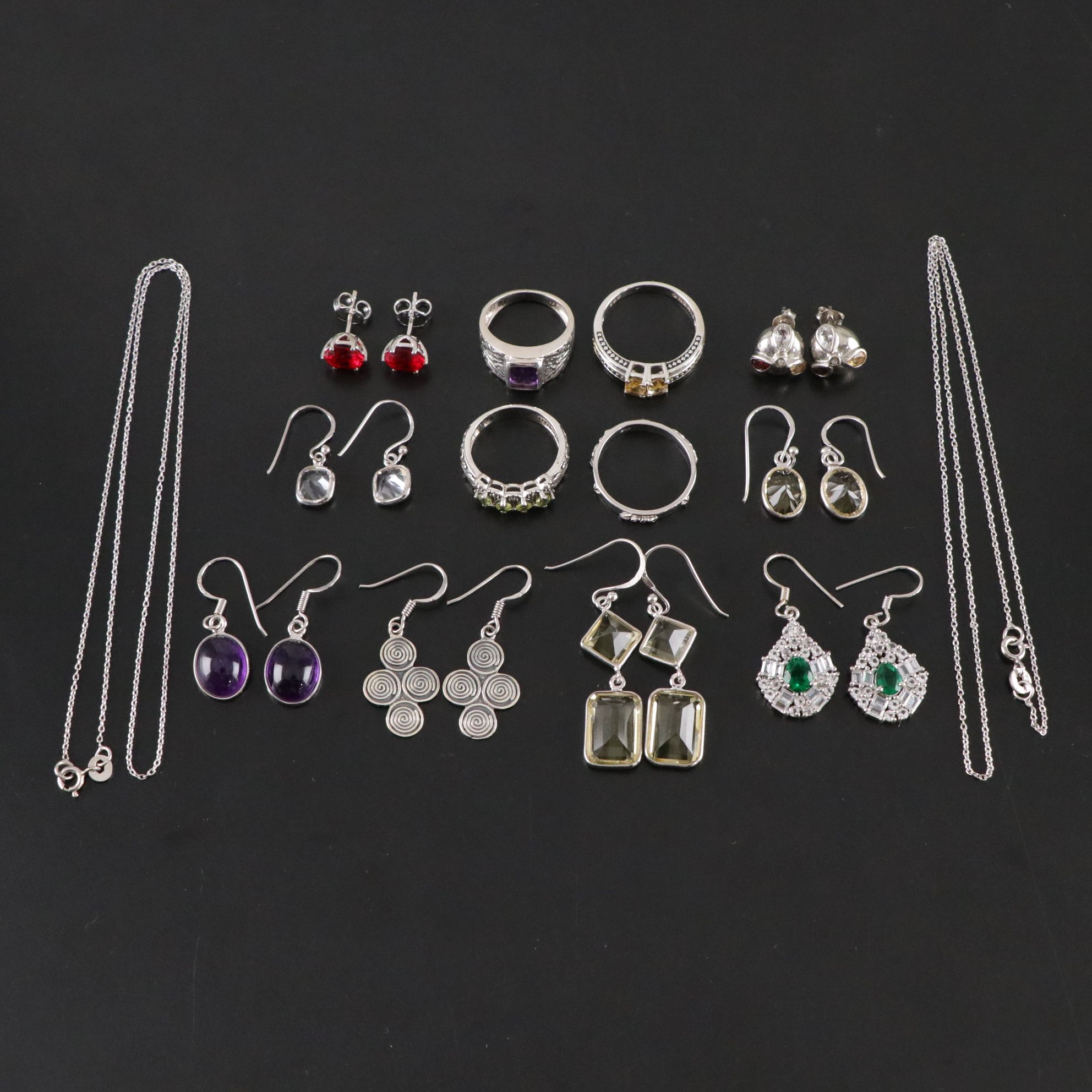 14 Assorted Sterling Silver Rings, Necklaces and Earrings