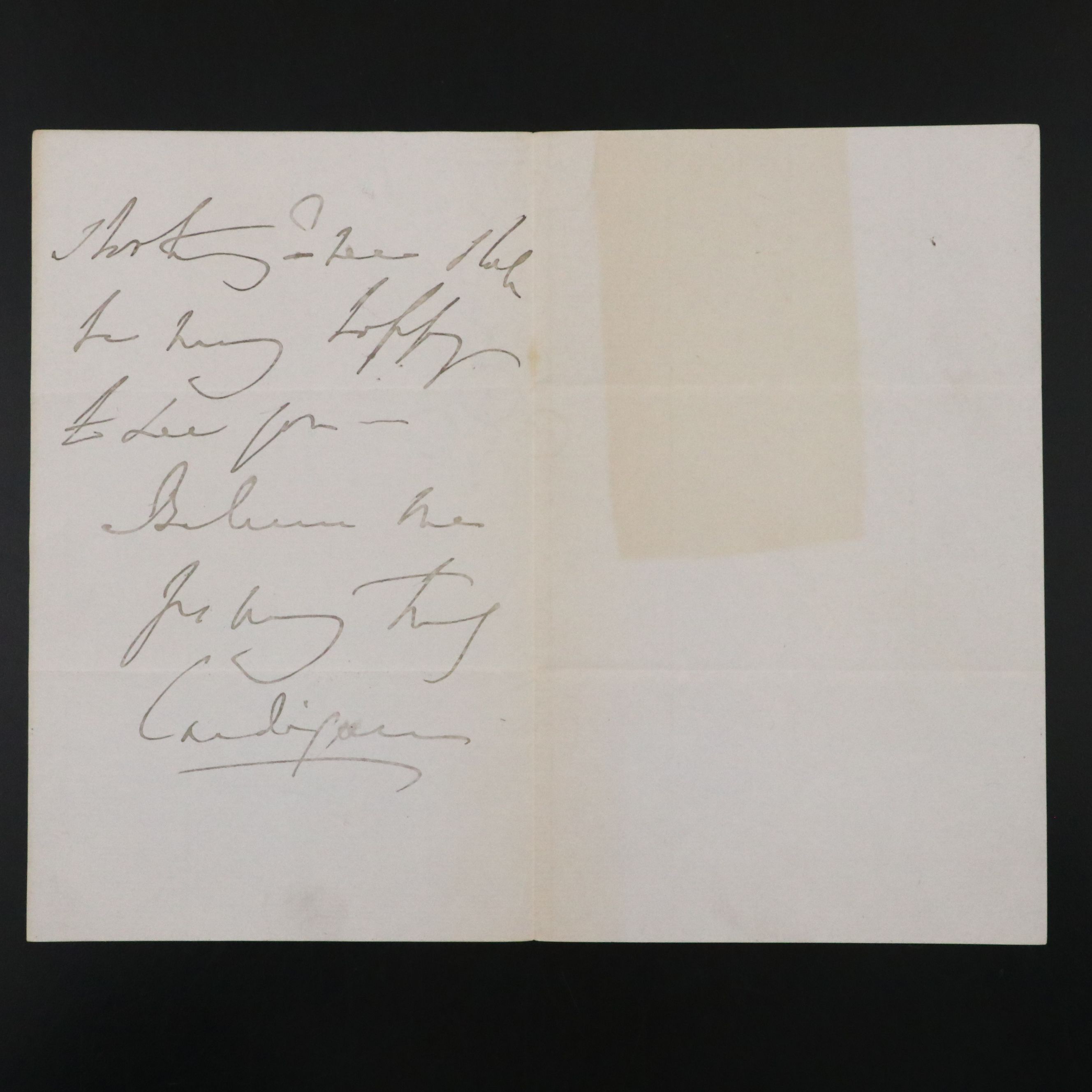 James Brudenell, 7th Earl of Cardigan Signed Note, 19th Century