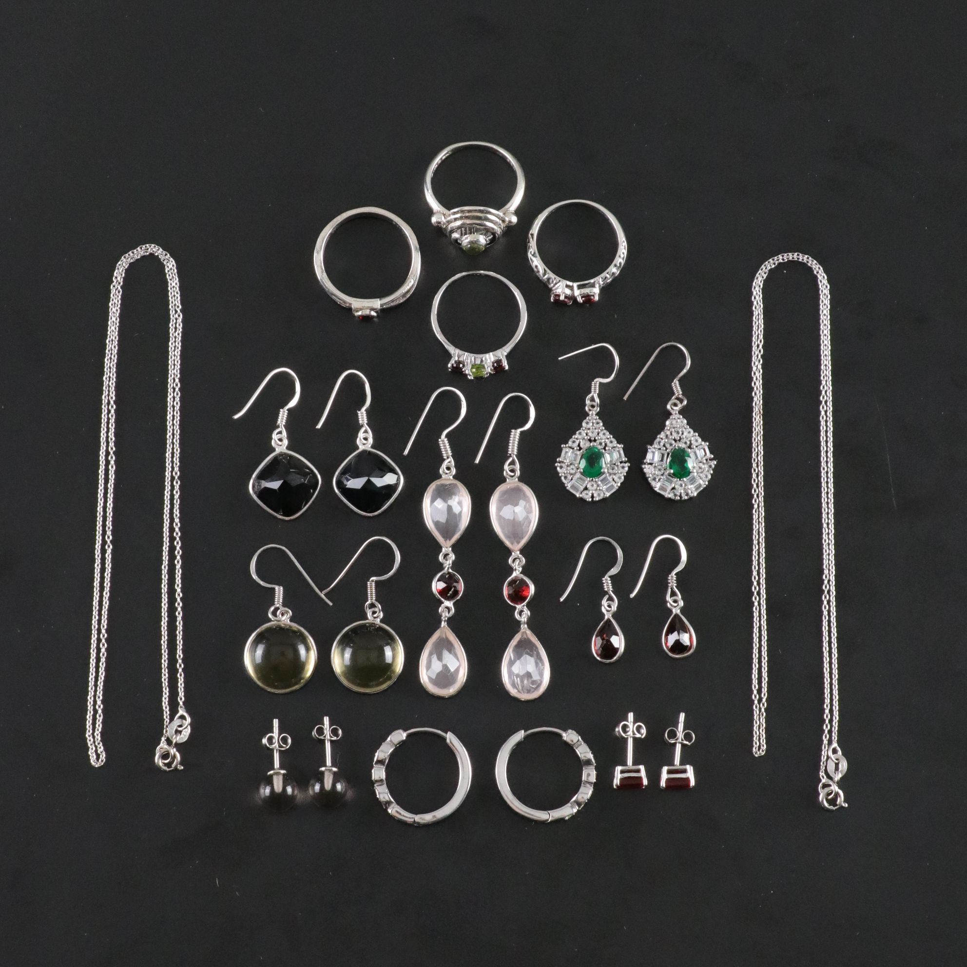 14 Assorted Sterling Silver Rings, Necklaces and Earrings
