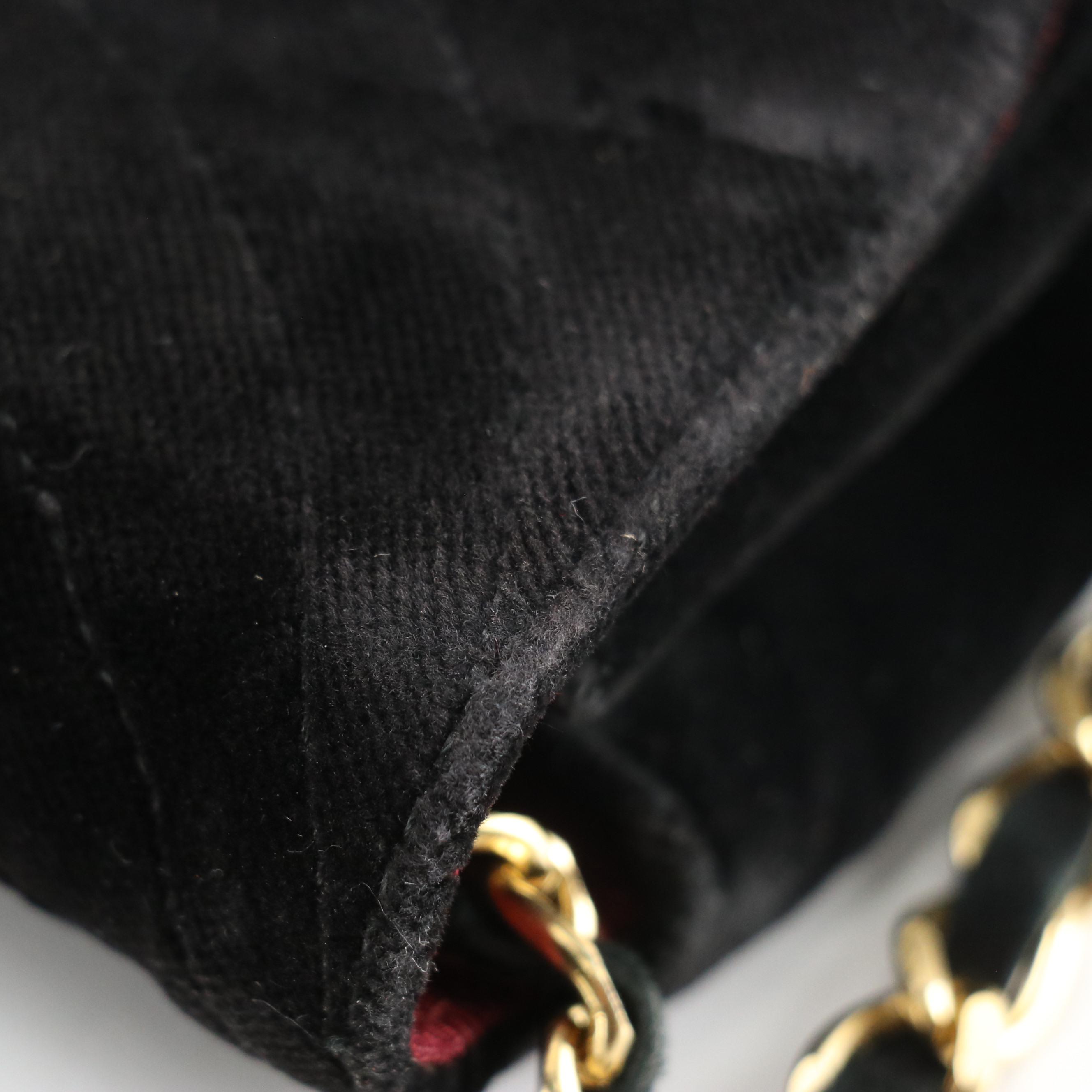 Chanel Half Moon CC Flap Shoulder Bag in Black Velvet, Circa 1980's