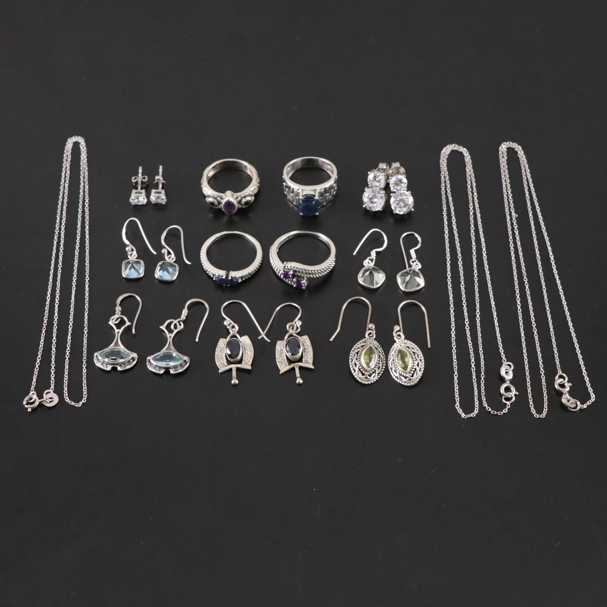 14 Assorted Sterling Silver Rings, Necklaces and Earrings