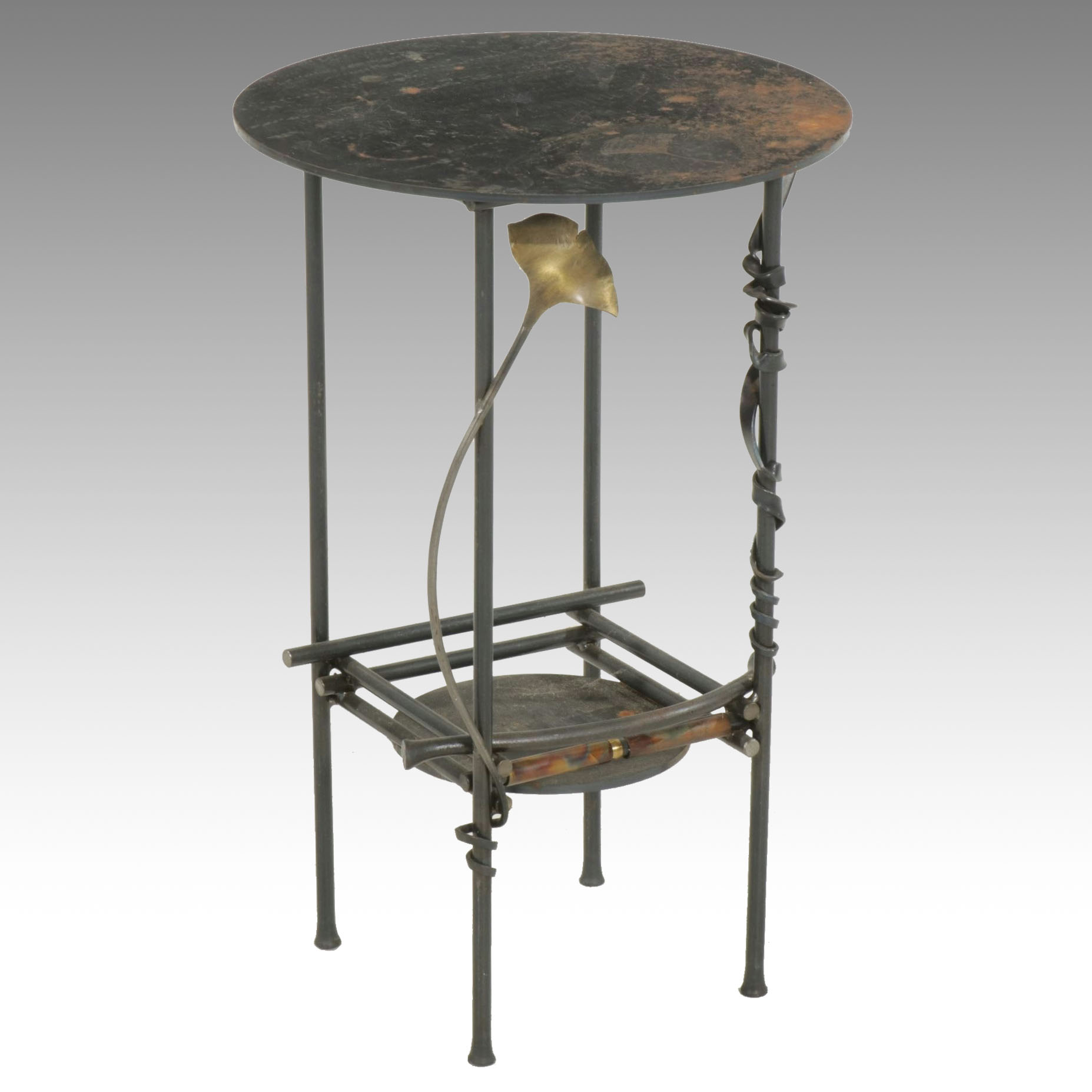 Richard Jacobus Ginkgo Leaf Motif Forged Metal Side Table