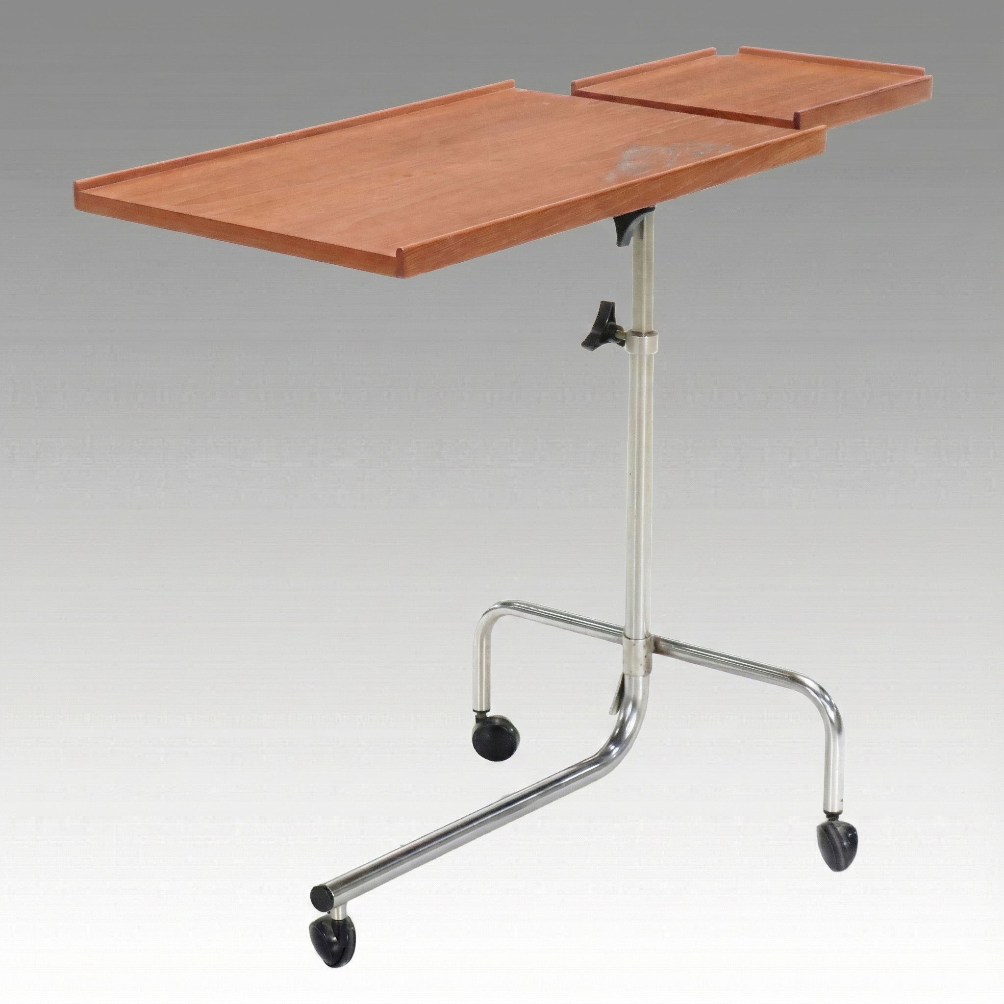 Danecastle ApS Scandinavian Teak and Chrome Bedside Tray Table on Casters