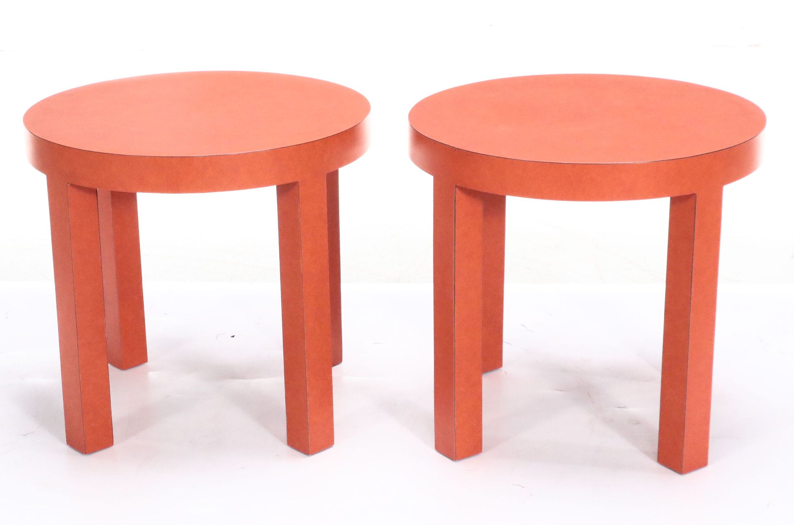 Pair of Postmodern Coral Colored Laminate Side Tables