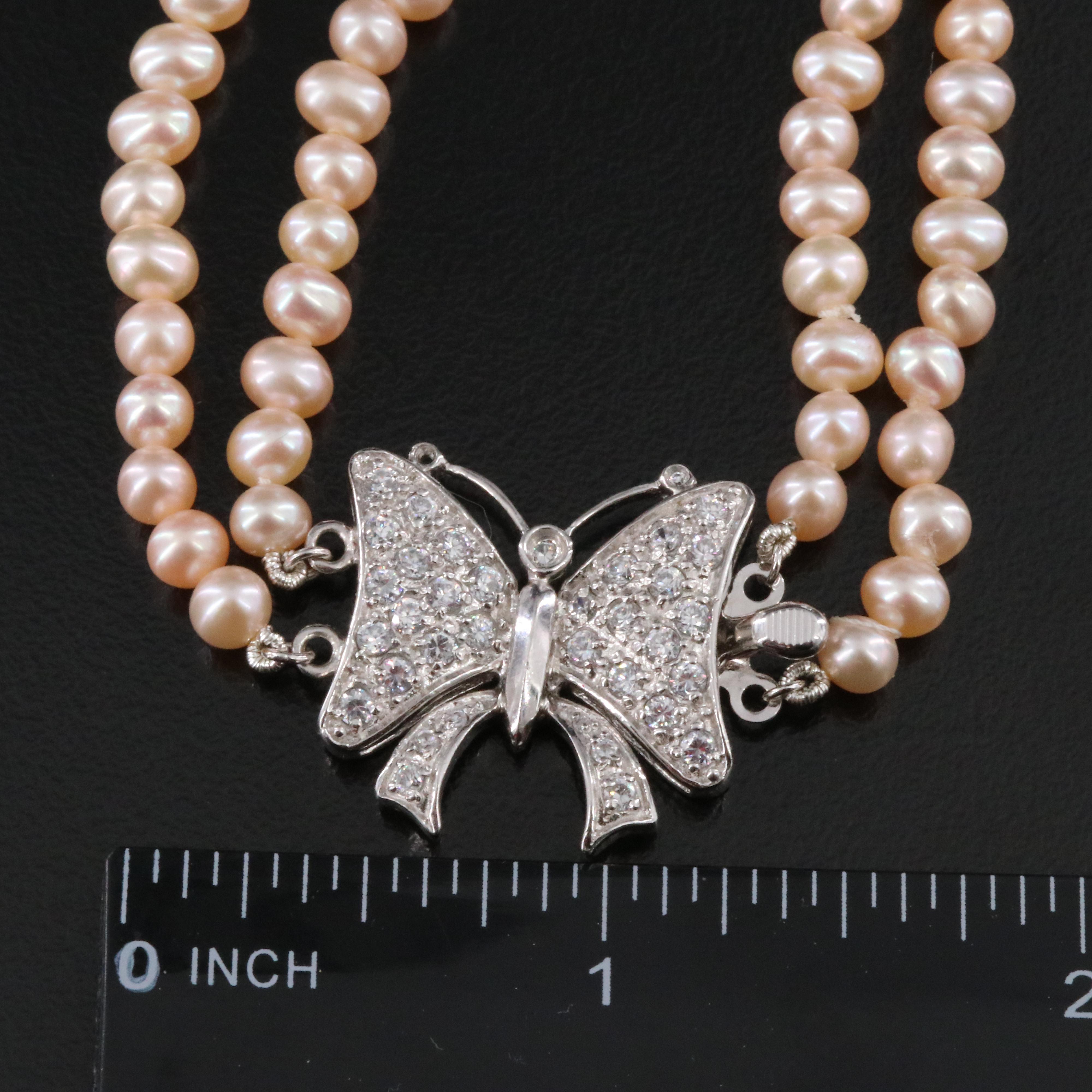 Pearl Necklace with Sterling CZ Butterfly Clasp
