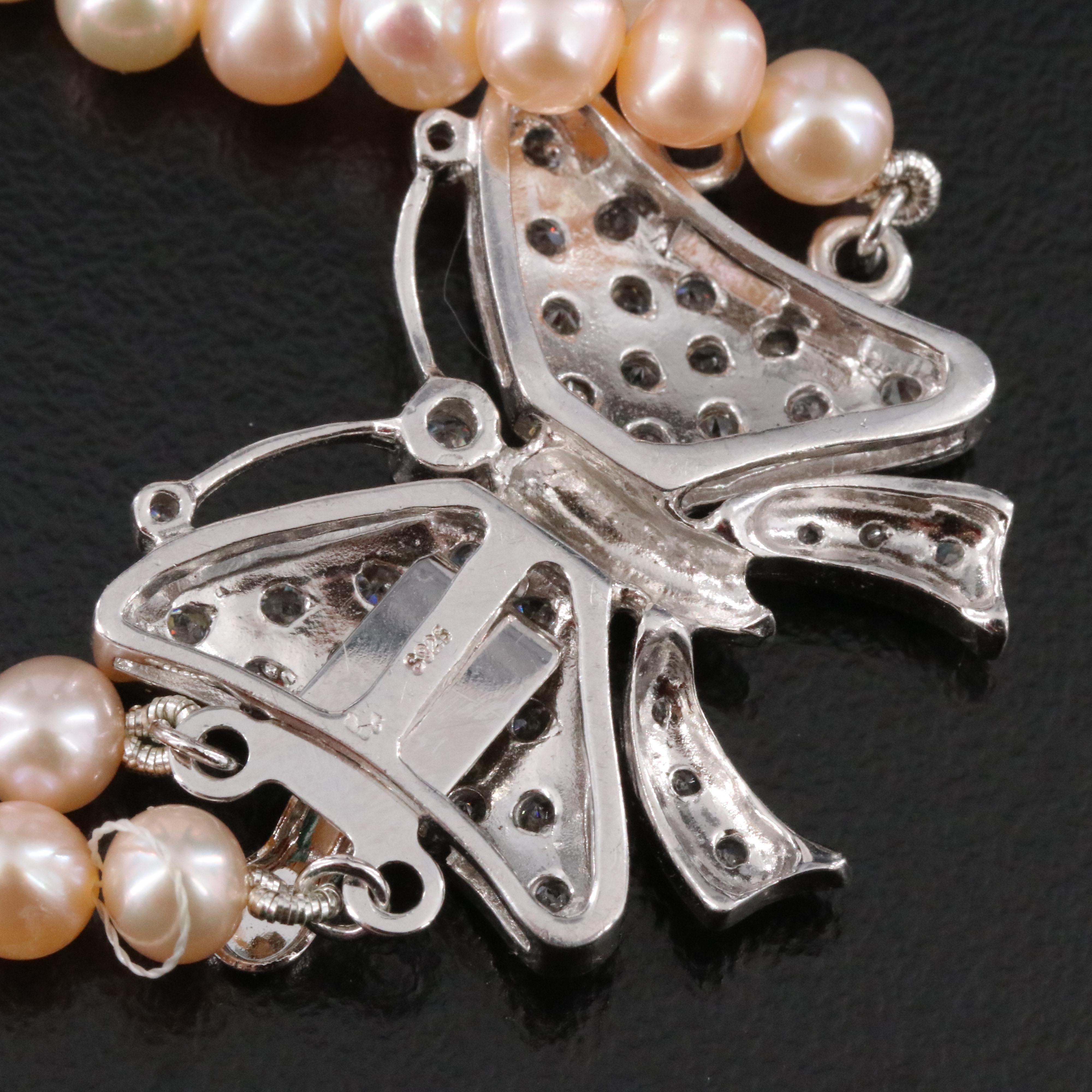Pearl Necklace with Sterling CZ Butterfly Clasp