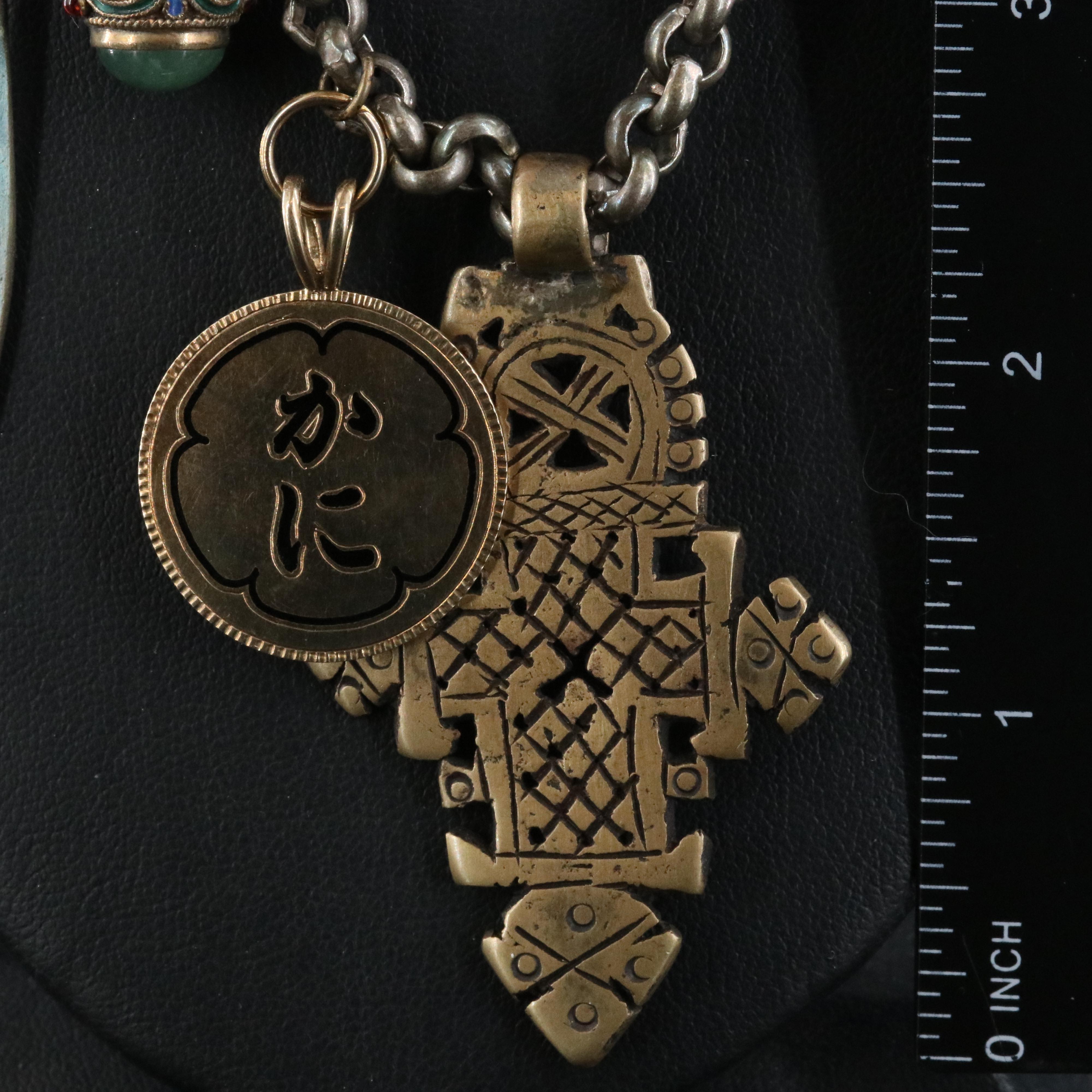 Talisman Charm Necklace Including 14K, Jadeite, Serpentine and Coral