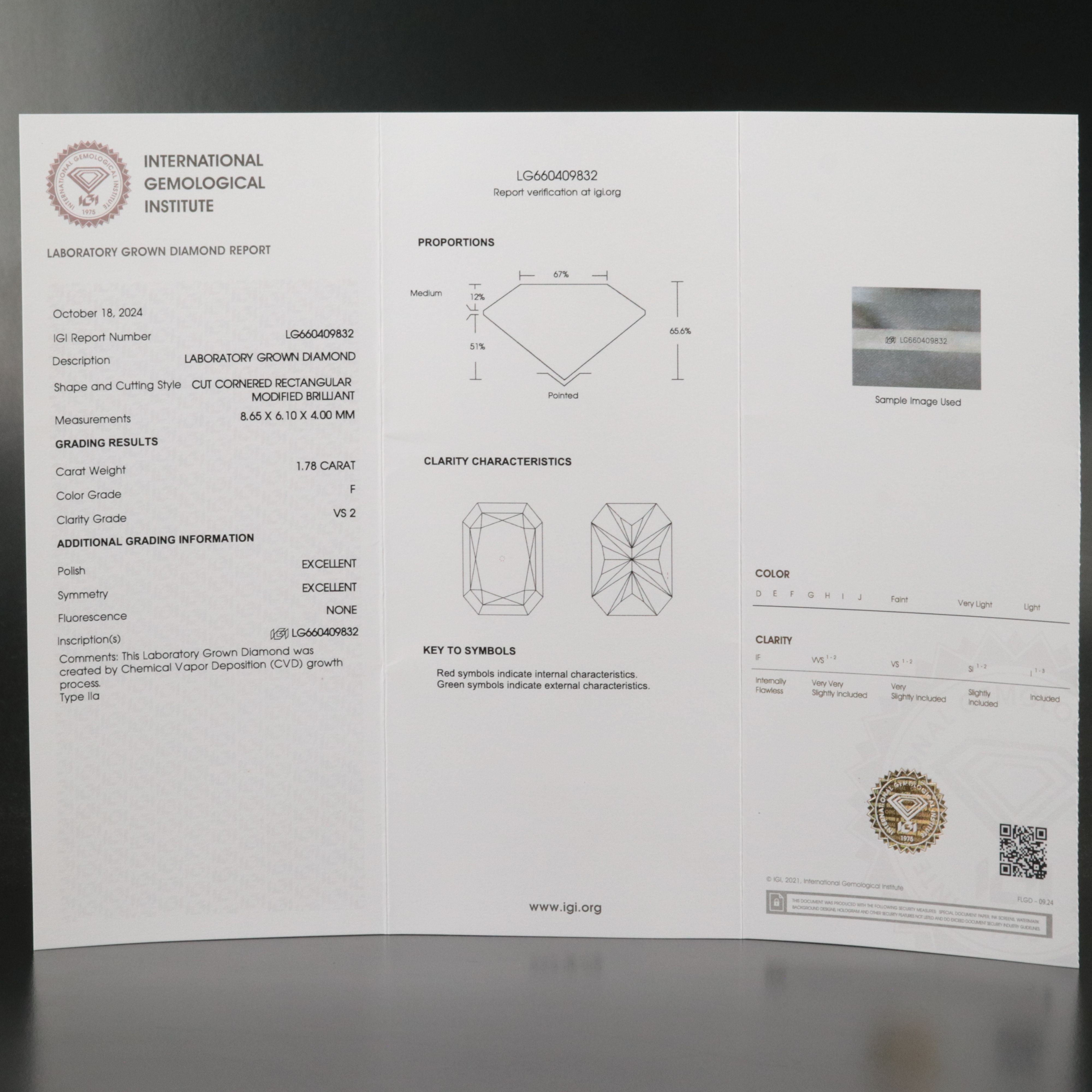 Loose 1.78 CT Lab Grown Diamond with IGI Report