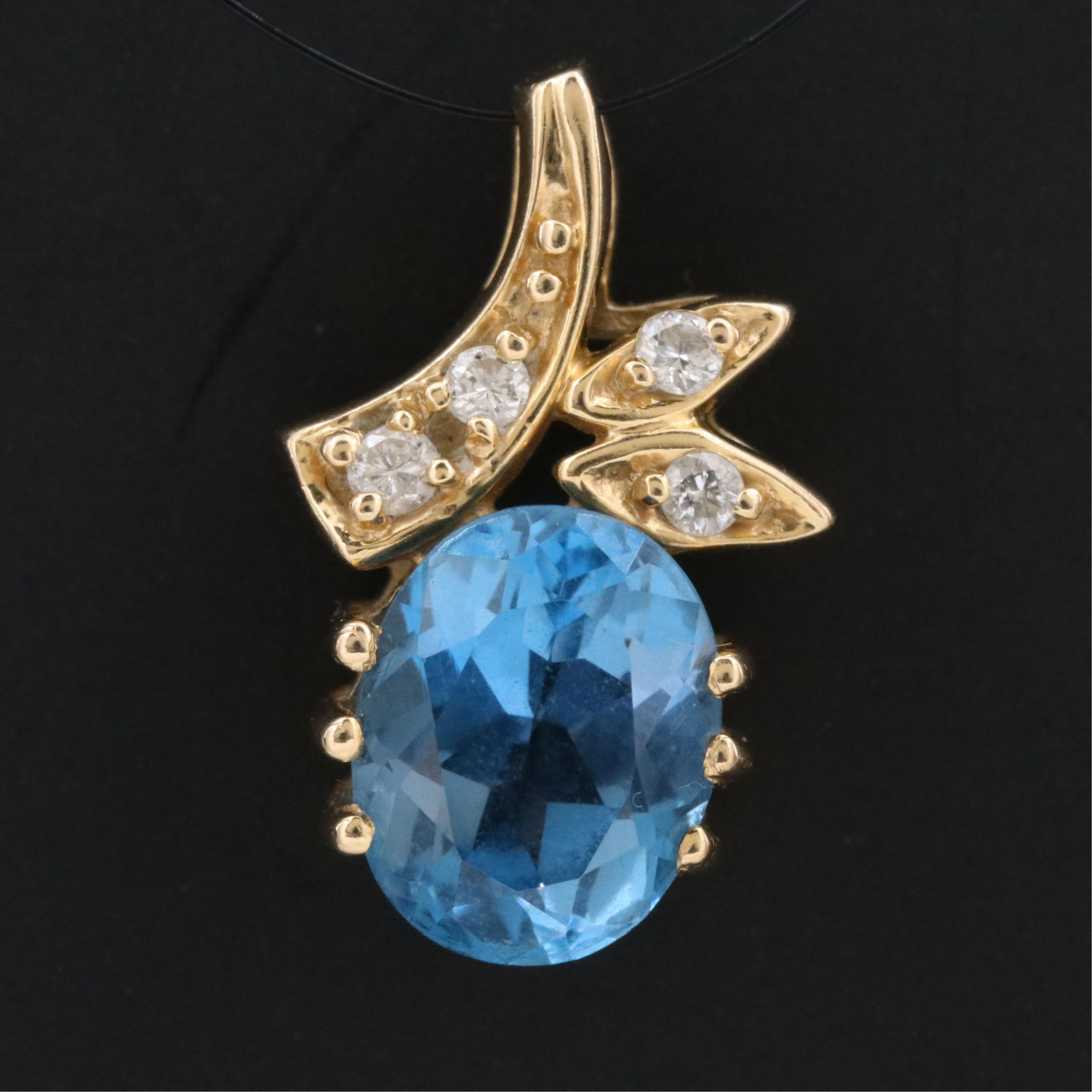 14K Blue Topaz and Diamond Pendant