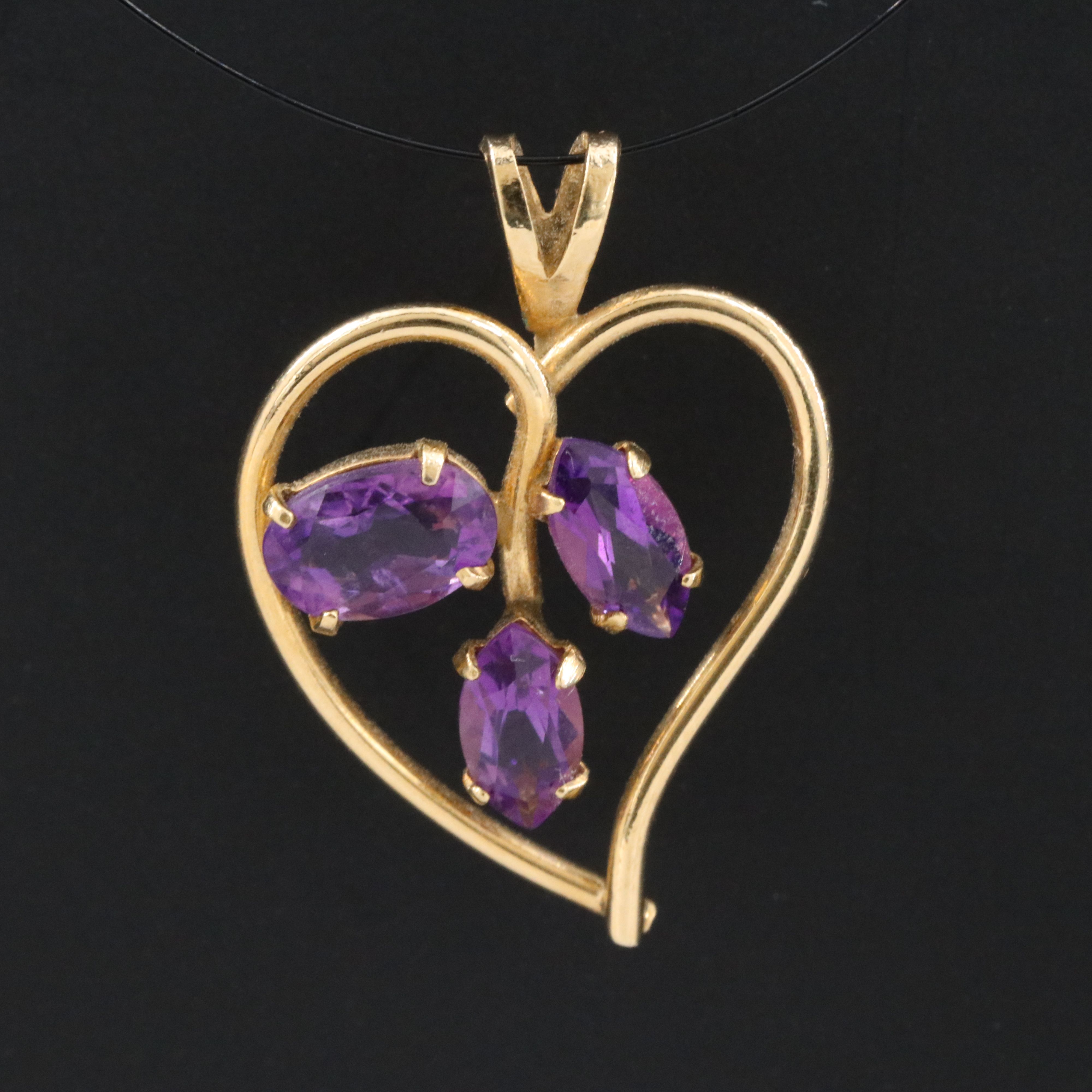 14K Amethyst Heart Pendant
