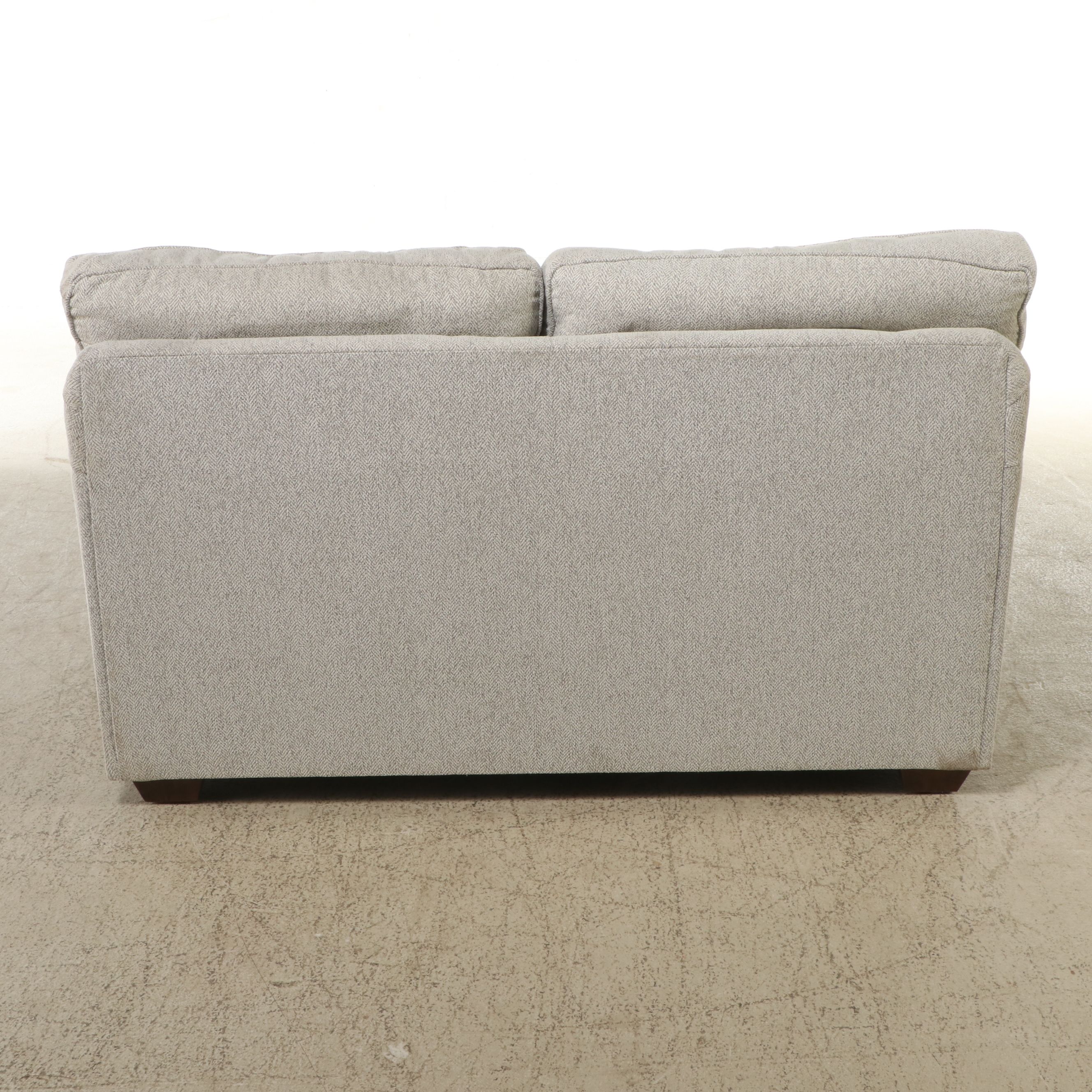 Contemporary Herringbone Upholstered Loveseat with Accent Pillows