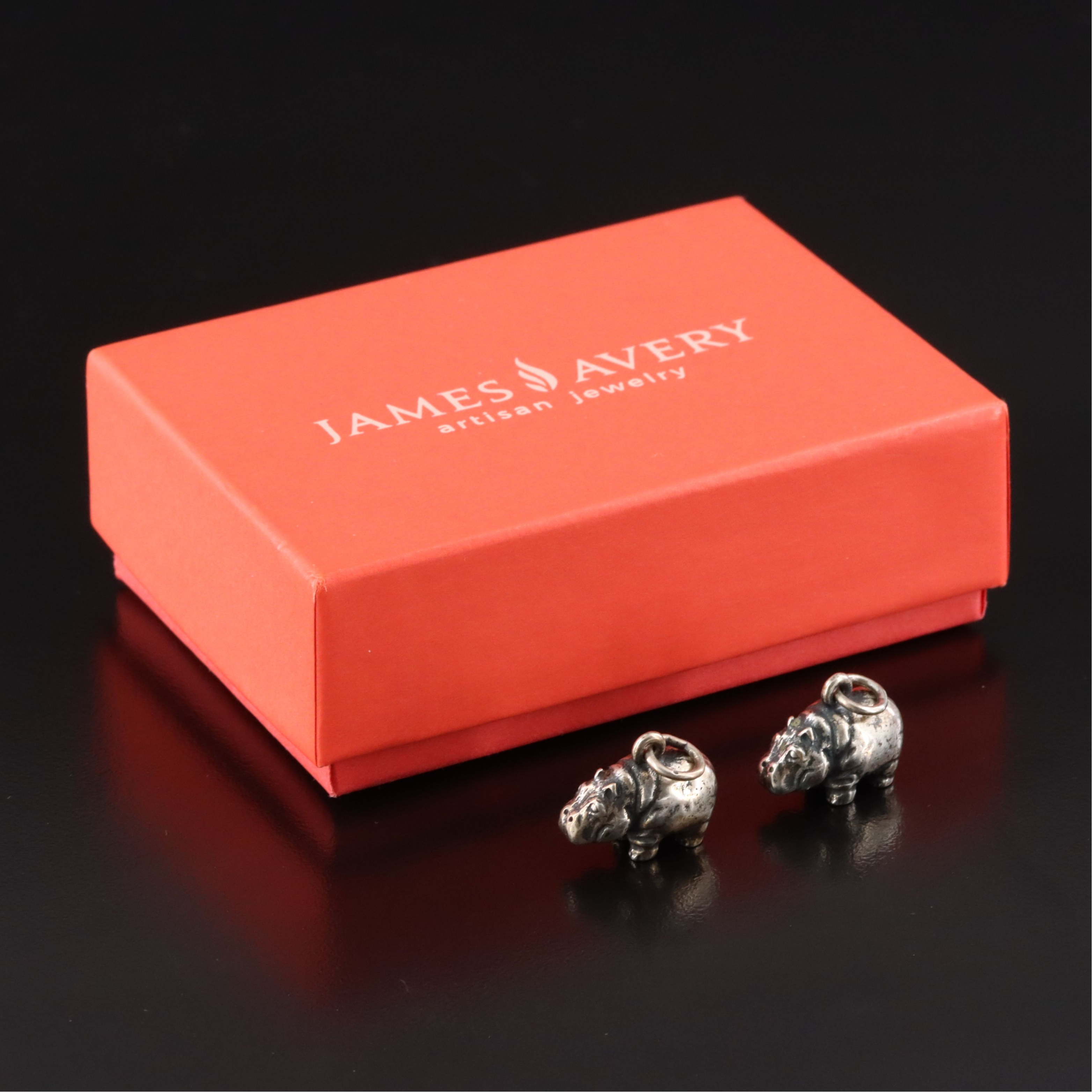 Pair of James Avery Sterling Hippo Charm Pendants