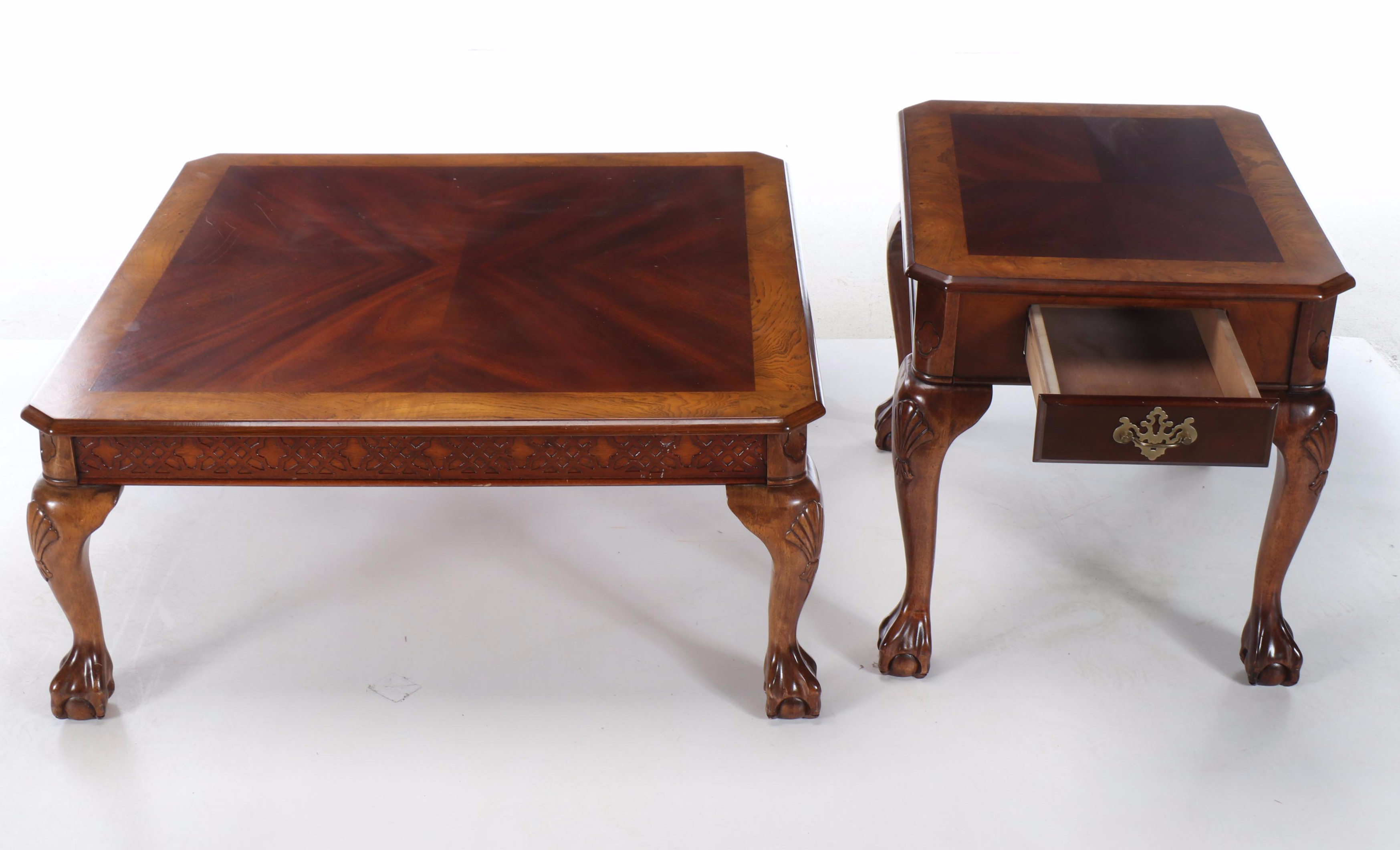 Chinese Chippendale Style Mahogany and Mixed Wood Coffee and Side Tables