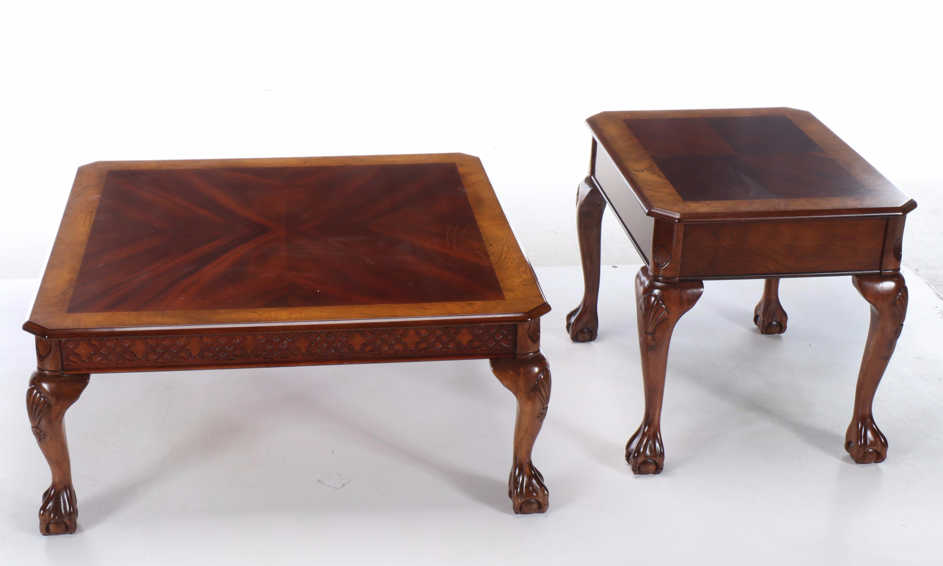 Chinese Chippendale Style Mahogany and Mixed Wood Coffee and Side Tables