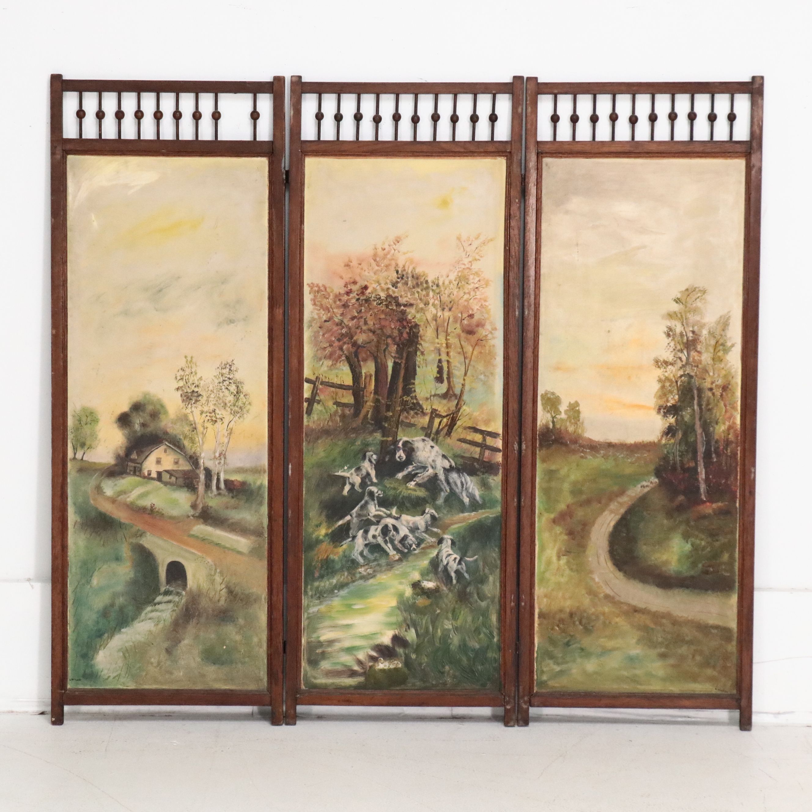 American Late Victorian Hand-Painted Ball and Stick Wooden Screen