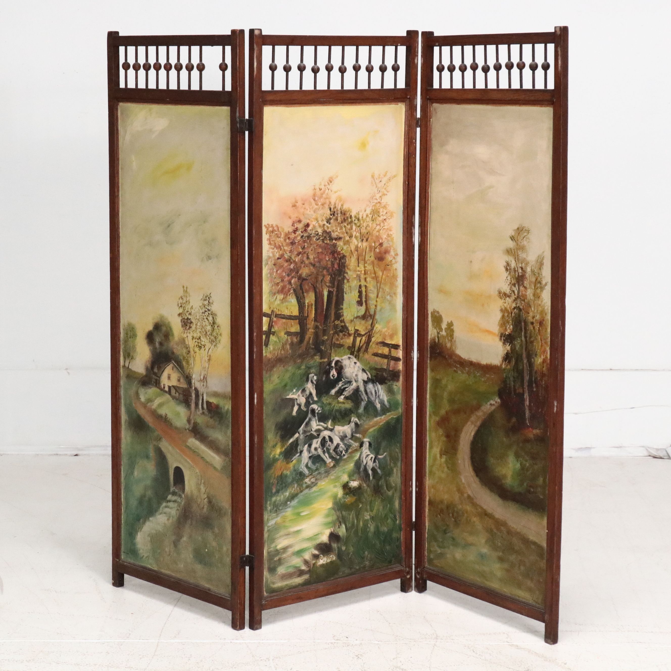 American Late Victorian Hand-Painted Ball and Stick Wooden Screen