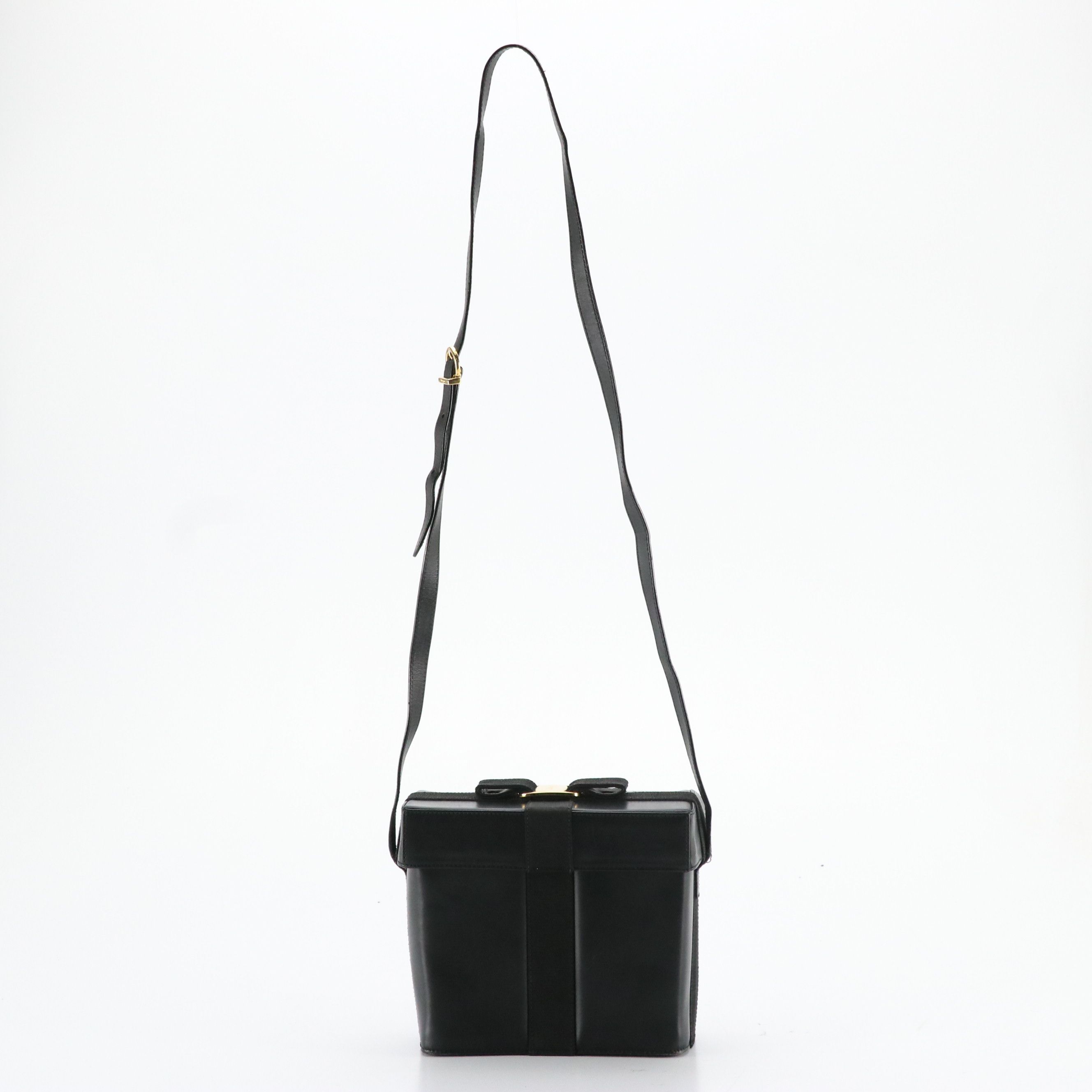 Salvatore Ferragamo Vara Ribbon Box Crossbody Bag in Black Leather
