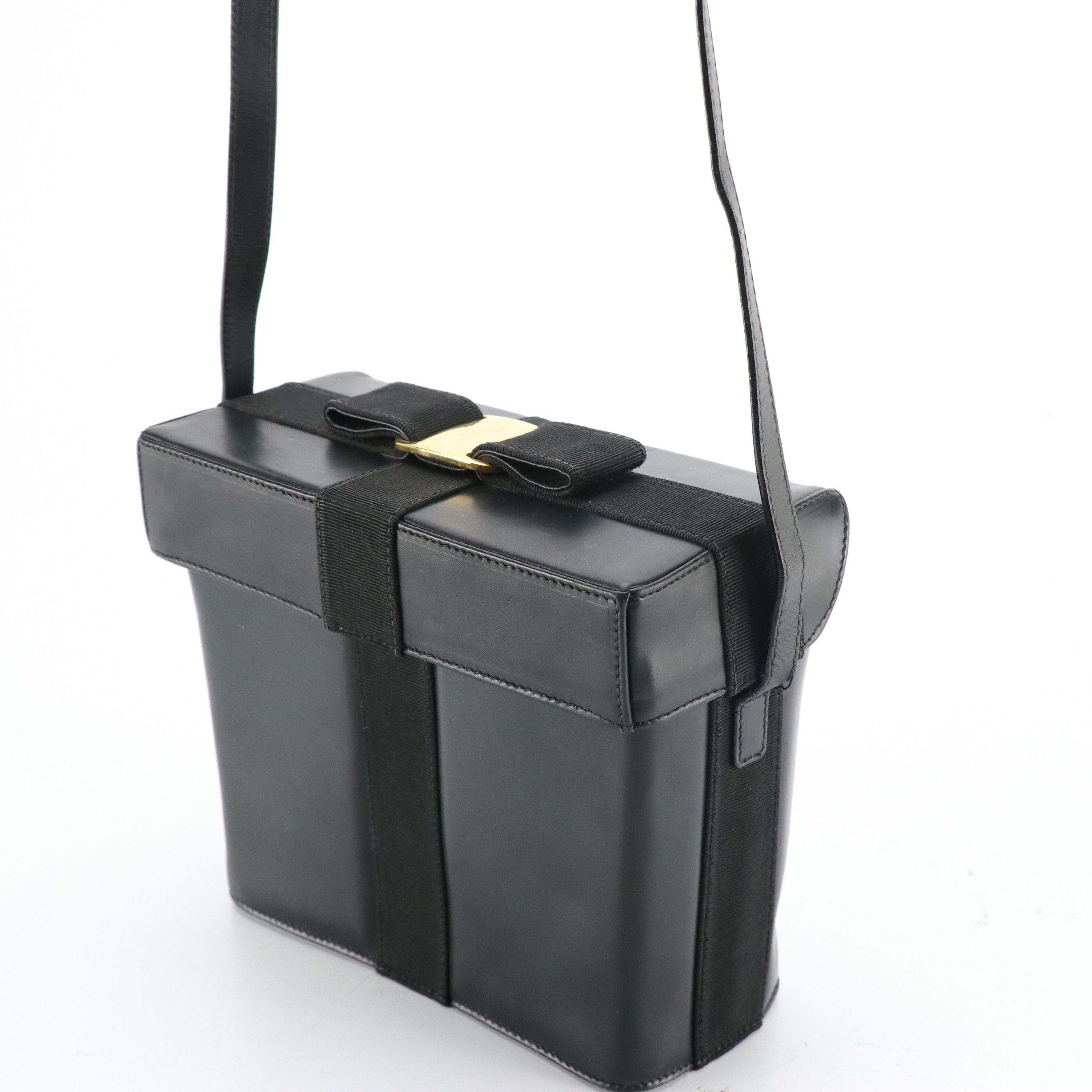 Salvatore Ferragamo Vara Ribbon Box Crossbody Bag in Black Leather