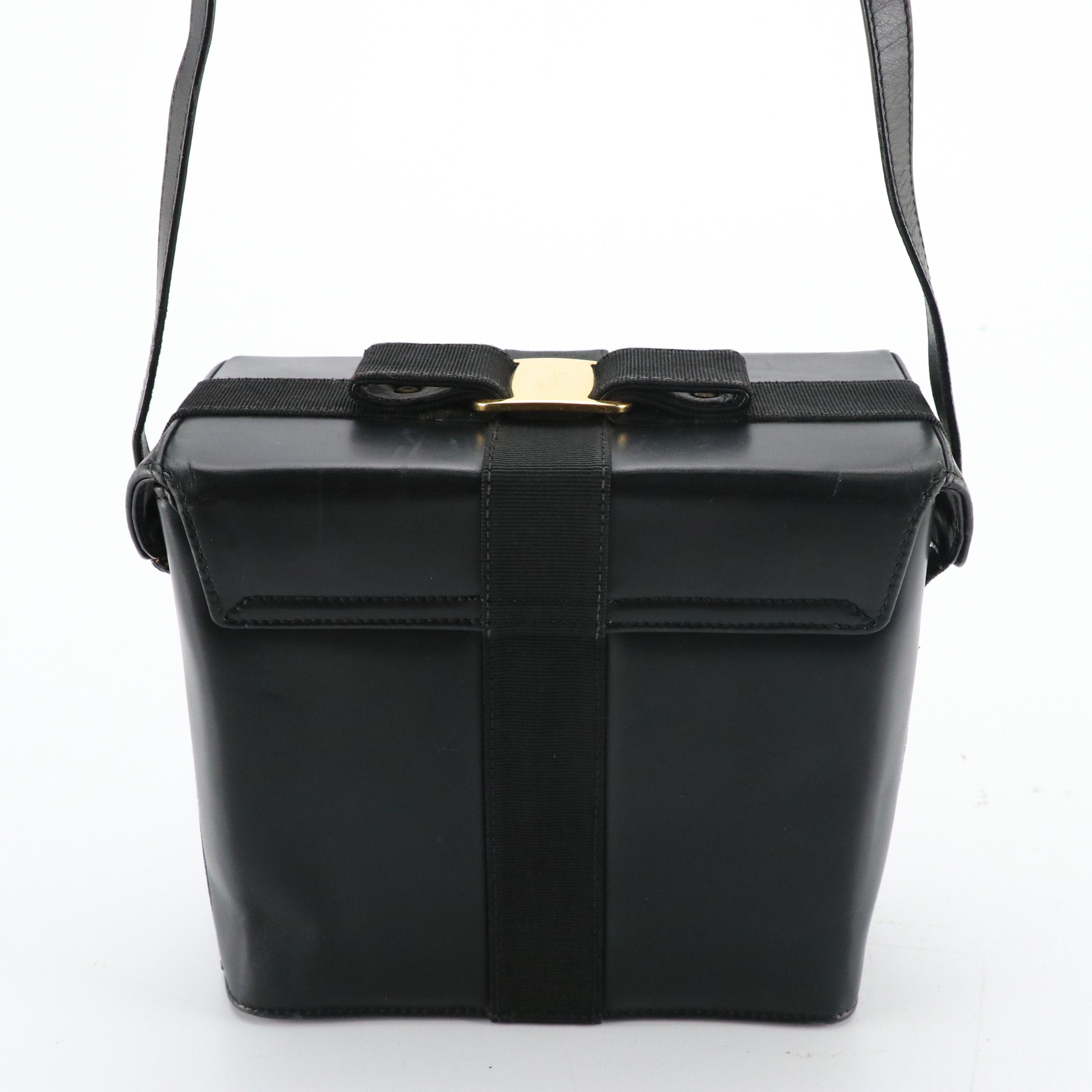Salvatore Ferragamo Vara Ribbon Box Crossbody Bag in Black Leather